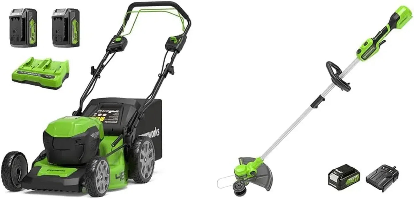 Tondeuse à Gazon Sans Fil Greenworks 2x24V Autoportée pour Pelouses jusqu'à 480 m² + Coupe Bordure 24V, Largeur de Coupe 33 cm