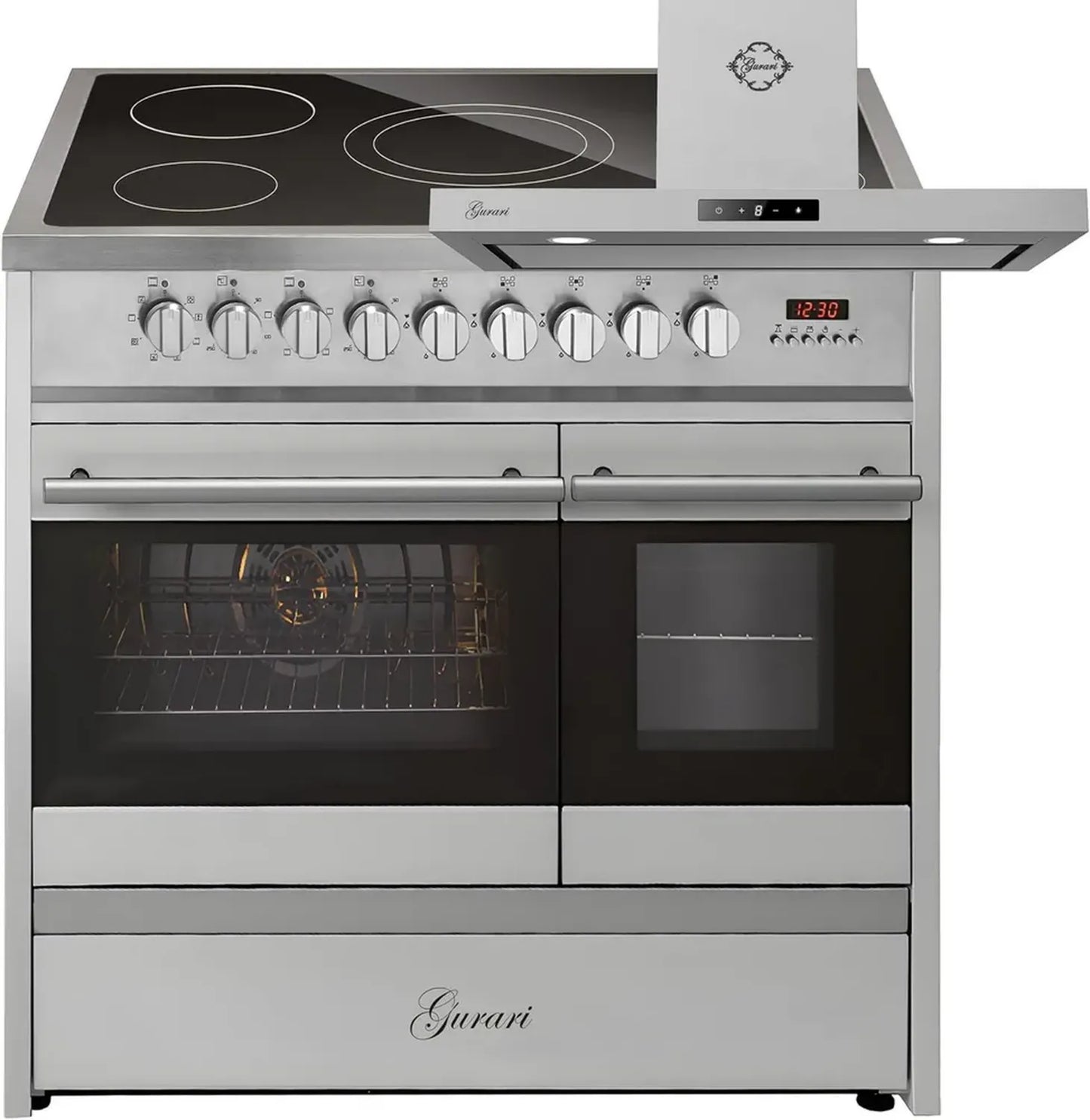 Cuisinière électrique 90 cm avec double four et hotte aspirante
