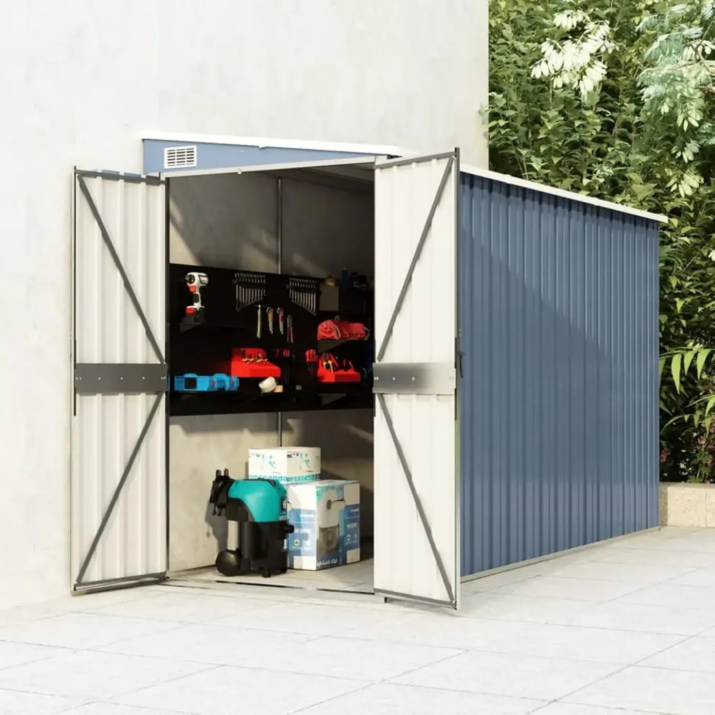 Abri de Jardin Gris en Acier avec Portes 118x288x178 cm