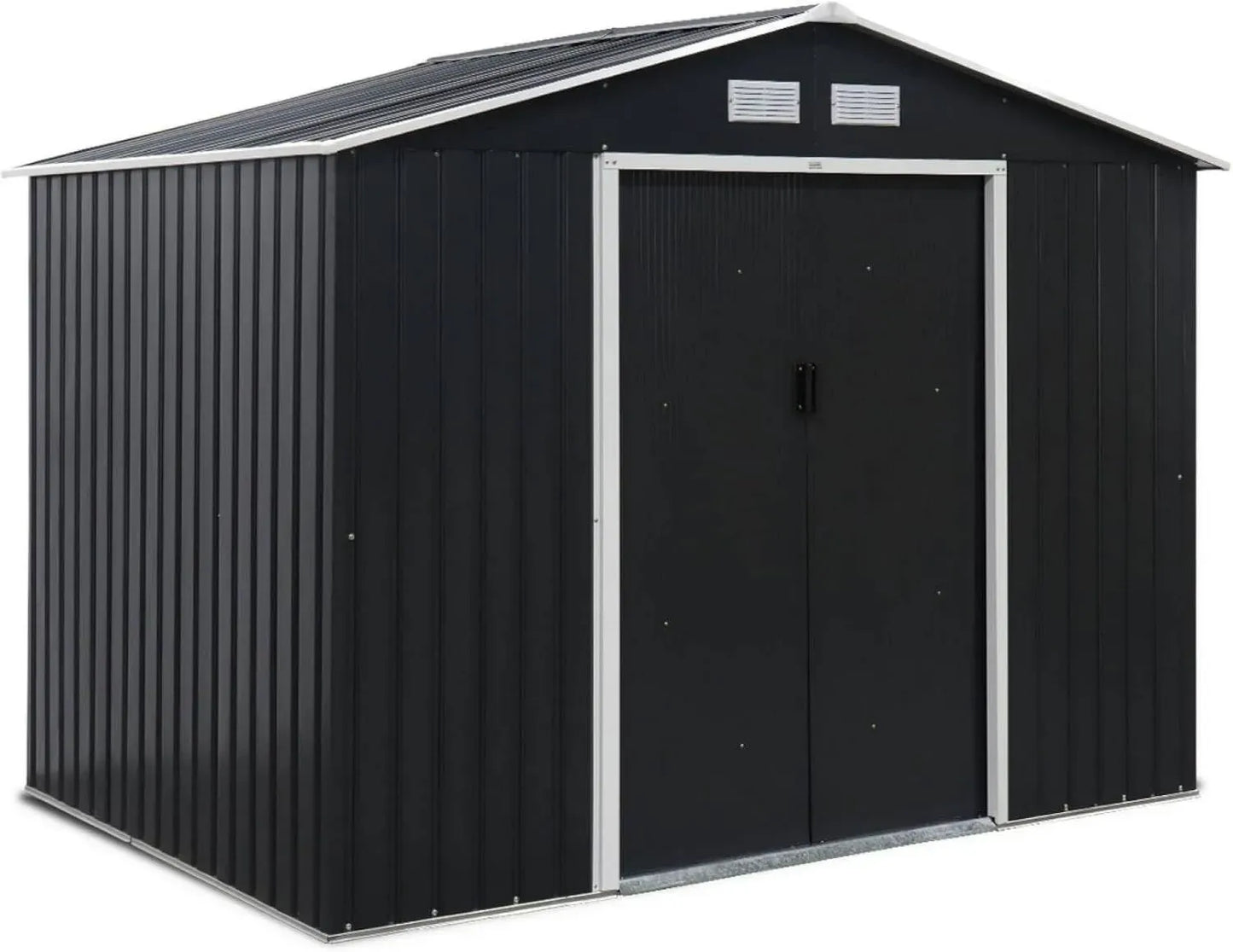 Abri de Jardin Métallique Gris Anthracite 5.29m² avec Portes Coulissantes - Kit Fixation Inclus