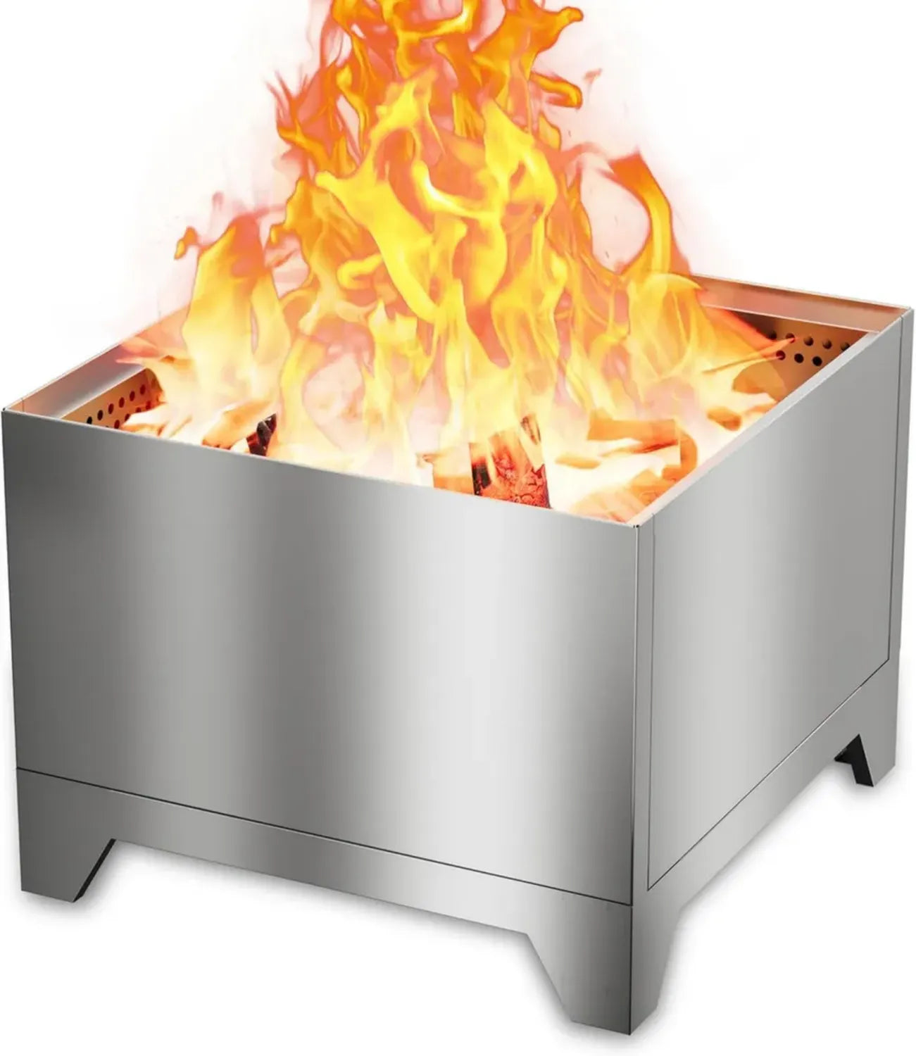 Brasero Extérieur Carré 50 cm, Foyer Portable sans Fumée avec Bac à Cendres, Acier Inoxydable, Idéal pour Camping et Terrasse, Inclus Tisonnier et Sac Étanche