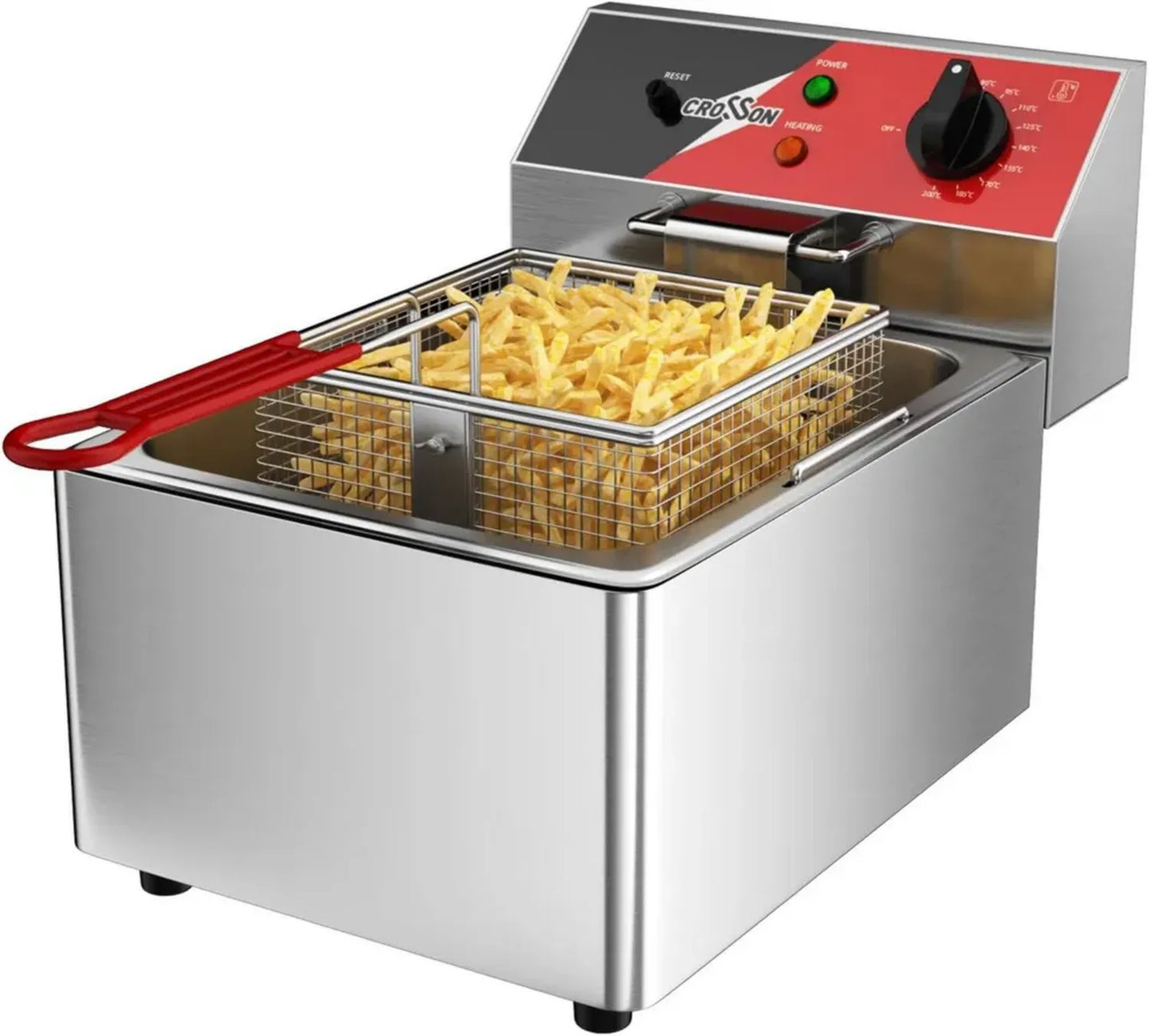 Friteuse Professionnelle Électrique 6L, Réservoir Amovible, Panier en Acier, 230V 3000W