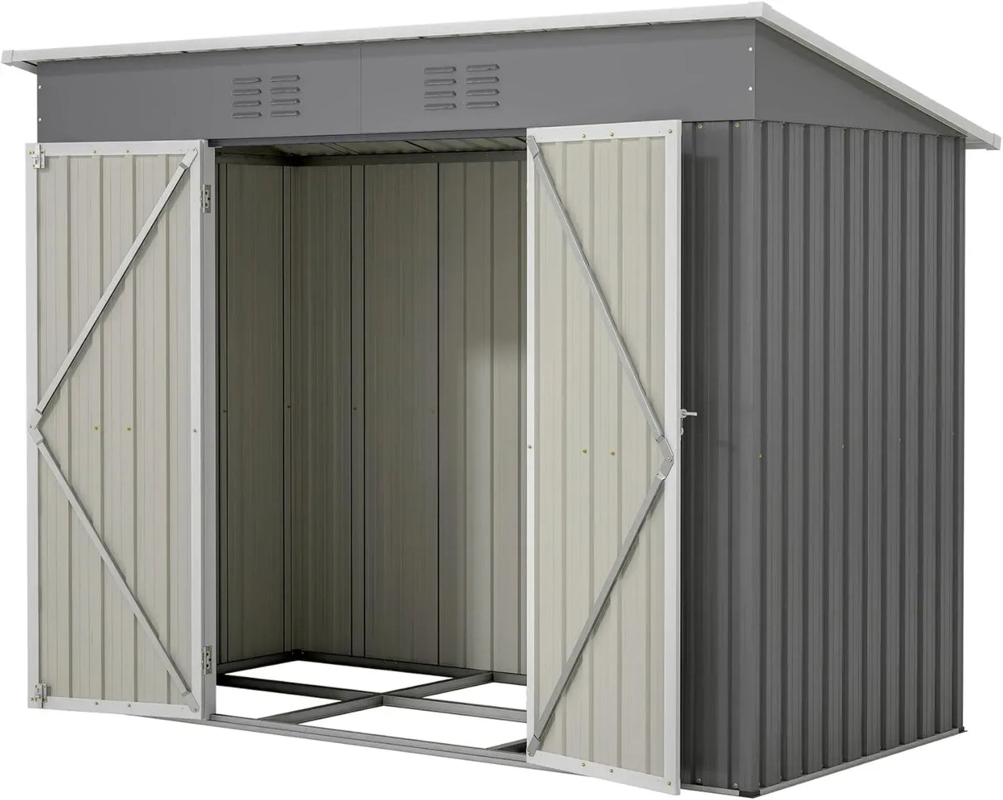 Cabane de jardin métallique 242x126x182 cm étanche avec base - Idéal pour terrasse et rangement d'outils - Gris