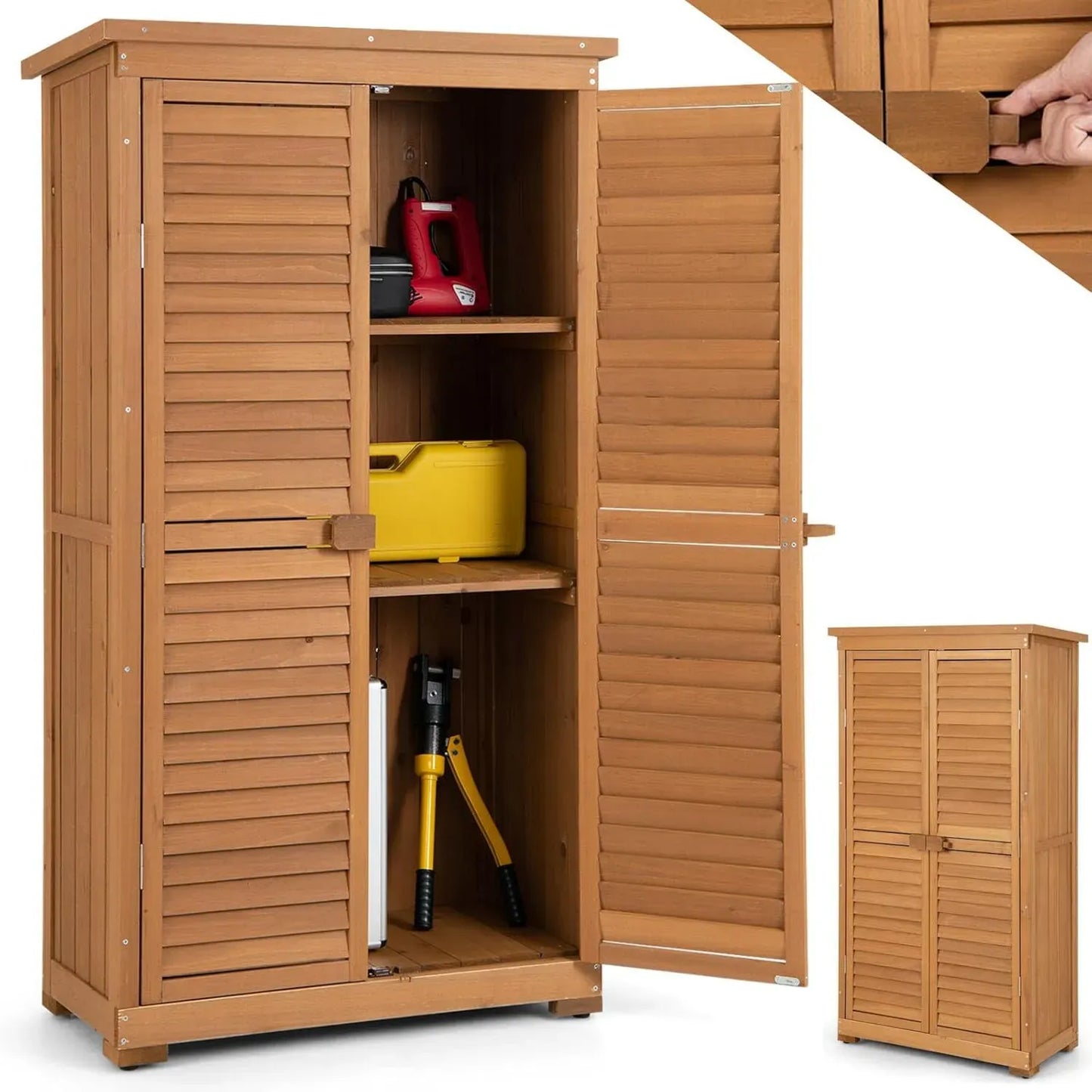 Cabane de Jardin en Bois 82x42x160cm, 3 Étagères Amovibles, Toit Double Pente en Asphalte, Résistant aux Intempéries