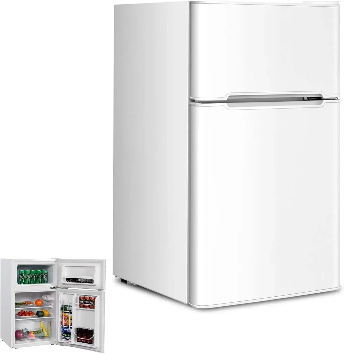 Réfrigérateur Rétro 90L Double Porte avec Congélateur 27L, Refroidissement Ajustable, Bac à Légumes et Rangement pour Bouteilles - Blanc
