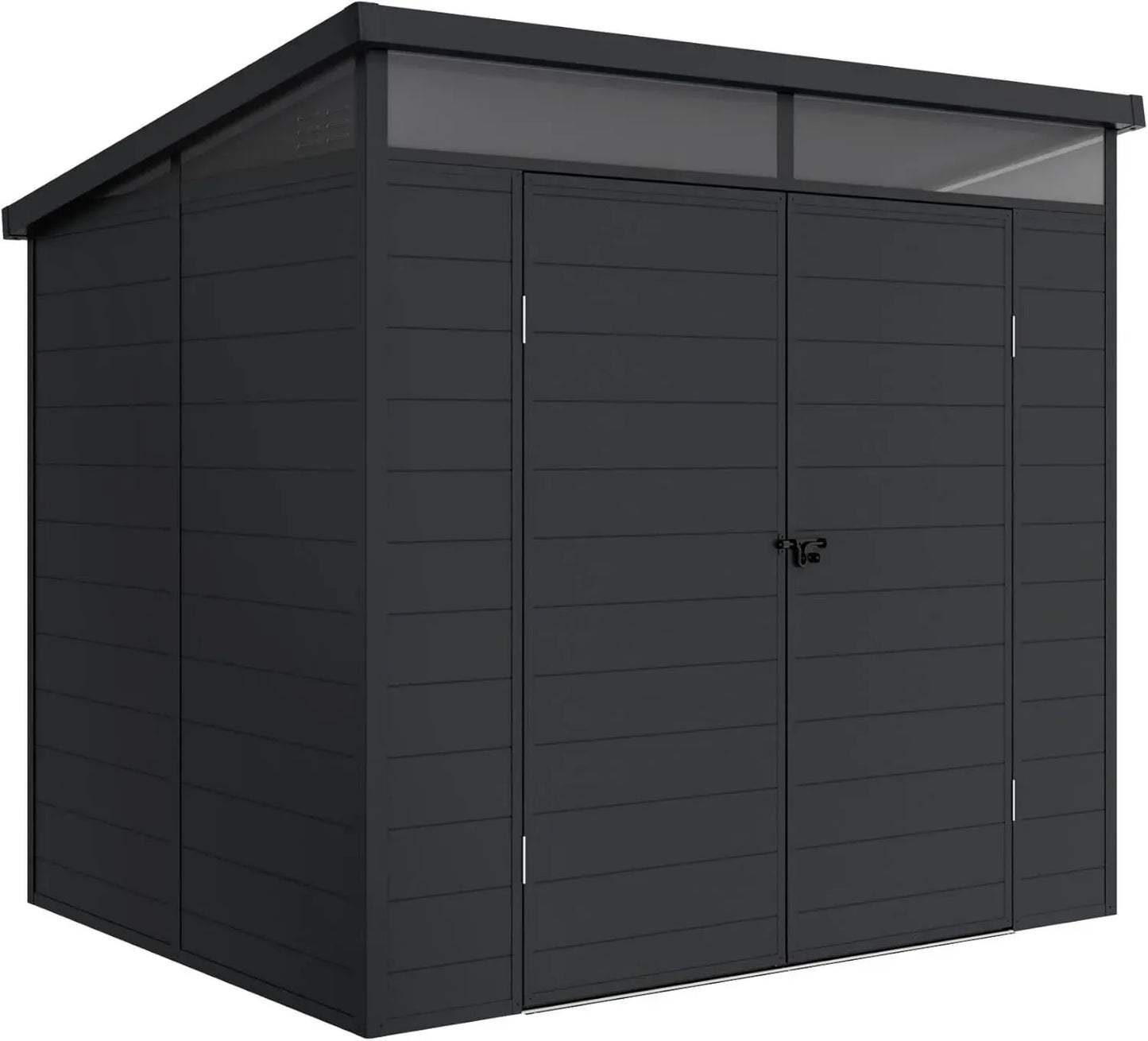 Abri de Jardin Résine Wasabi Terra - Fenêtre Panoramique - Structure Aluminium et PVC Renforcée - Résistant aux UV - Étanche - Gris Anthracite - Surface 4,57 m² - Dimensions 238 x 192 x 215 cm