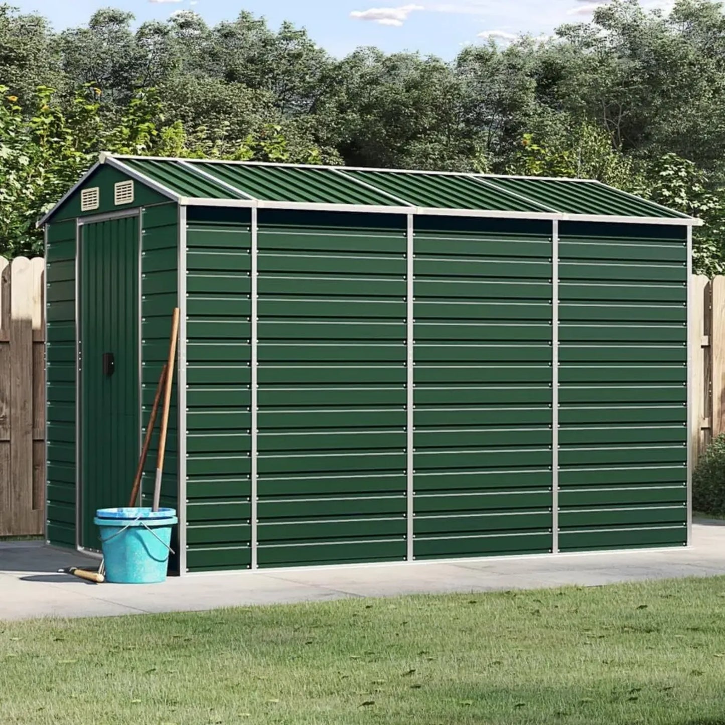 Abri de Jardin en Acier Galvanisé avec Porte 191x300x198 cm - Solution de Rangement Extérieur