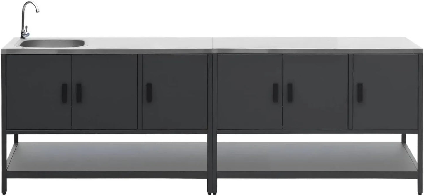 Ensemble de Cuisine d'Extérieur Modulaire Noir en Acier Inoxydable