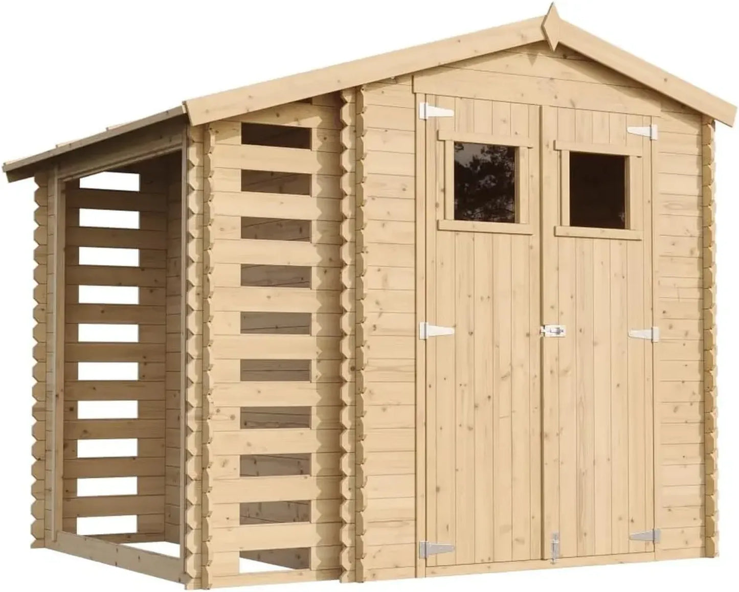 Cabane de Jardin en Bois avec Abri à Bûches - Espace de Rangement Extérieur 206x272x218 cm