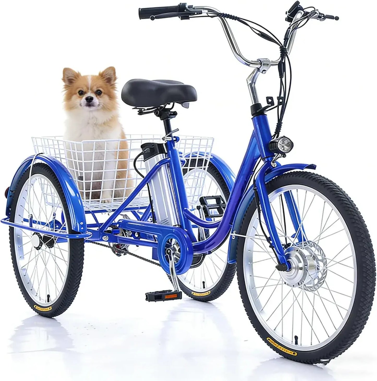 Tricycle Électrique Adulte 24', 3 Modes, Charge 180Kg, Panier Inclus