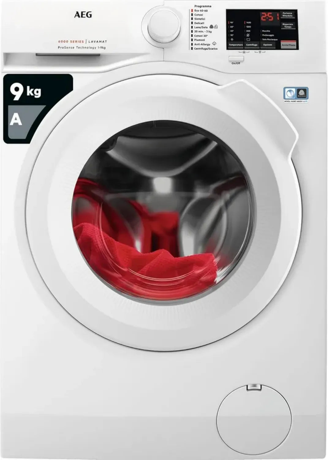 Lave-linge frontal AEG Série 6000, 9kg, ProSense® & GentleCare, classe A, blanc