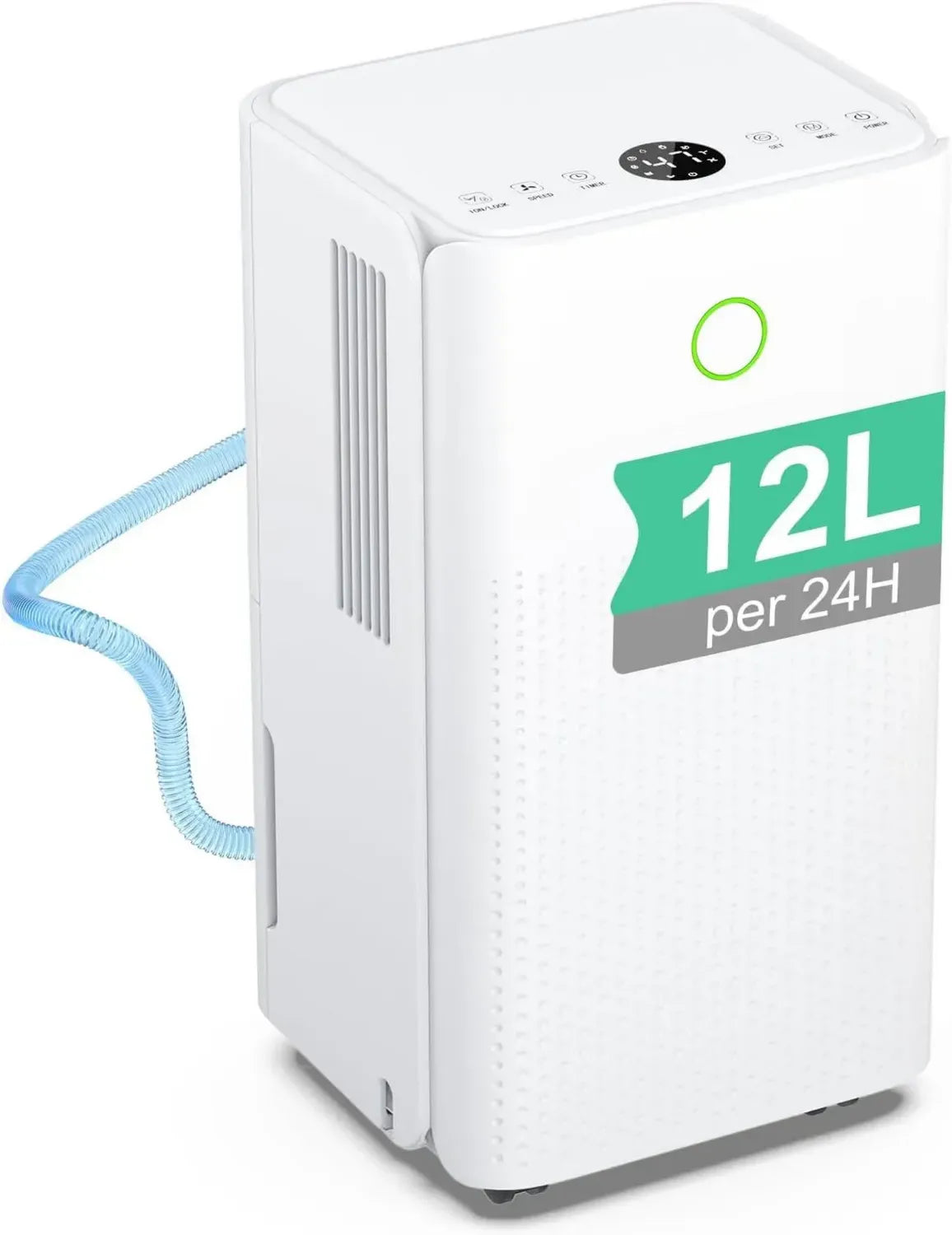 Déshumidificateur Électrique 12L, Silencieux avec Minuterie et Drainage Continu, Idéal pour Maison et Cave