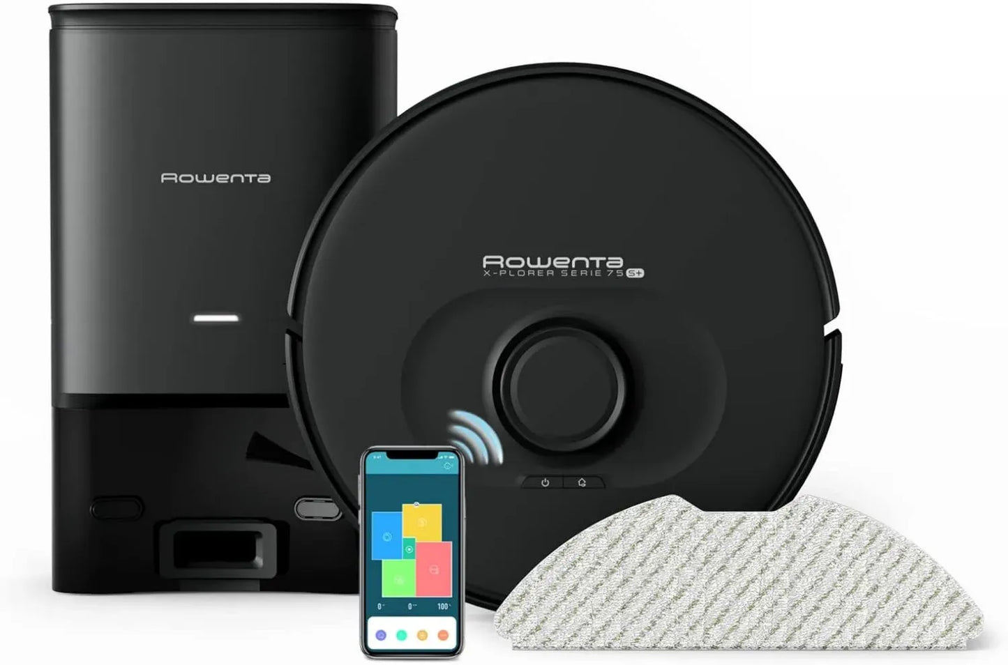 Aspirateur Robot Rowenta X-Plorer 75 S+ avec Vidage Auto, Nettoyage 4-en-1, Navigation Précise, Paramètres de Pièce, Noir