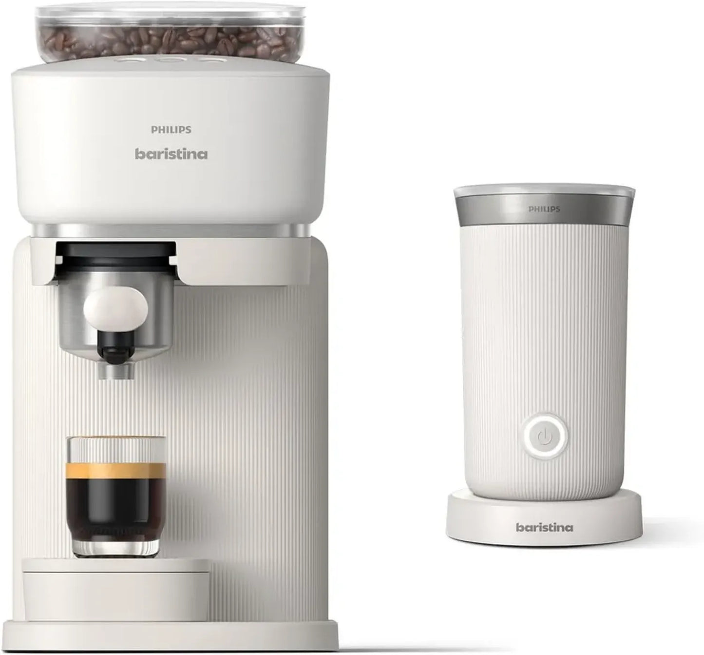 Philips Baristina Cafetière Expresso avec Mousseur à Lait, 16 Bars, Broyeur intégré, Blanc