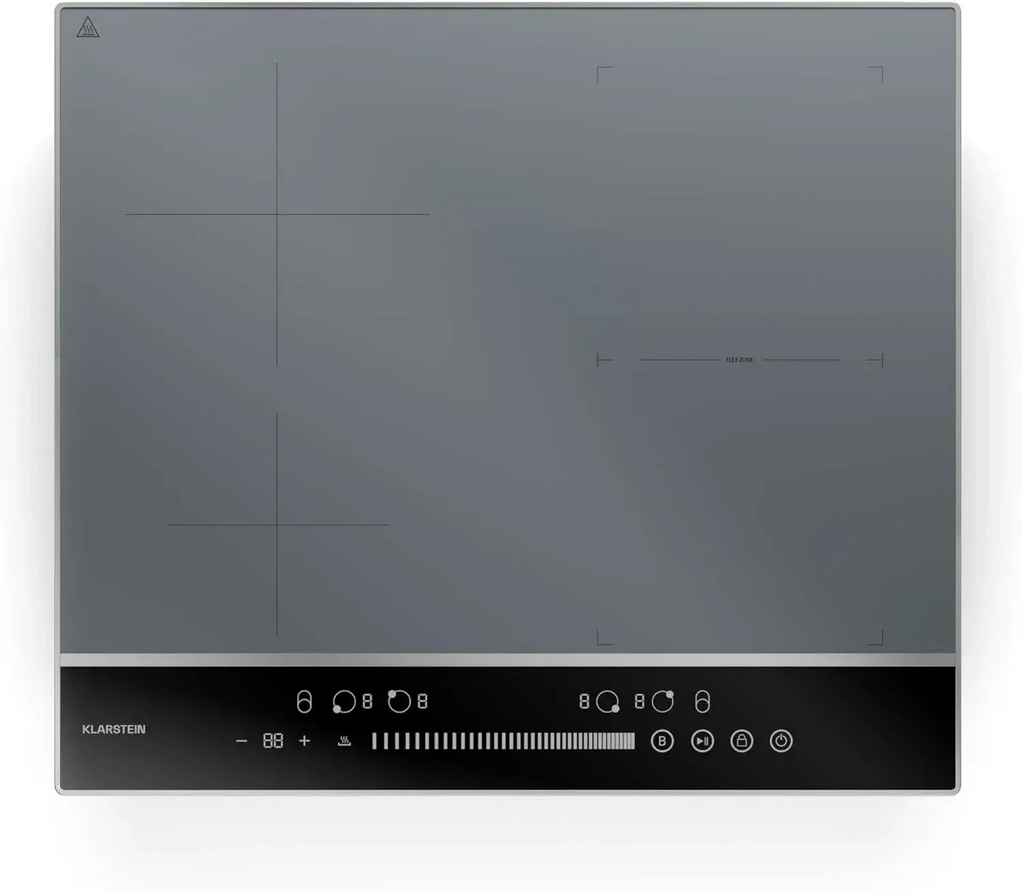Klarstein DualTone Plaque de Cuisson Induction Hybride - 4 Zones Flexibles, 7200W, Commande Tactile, Fonction Boost & Minuterie, Cadre en Aluminium, 60 cm, Argent