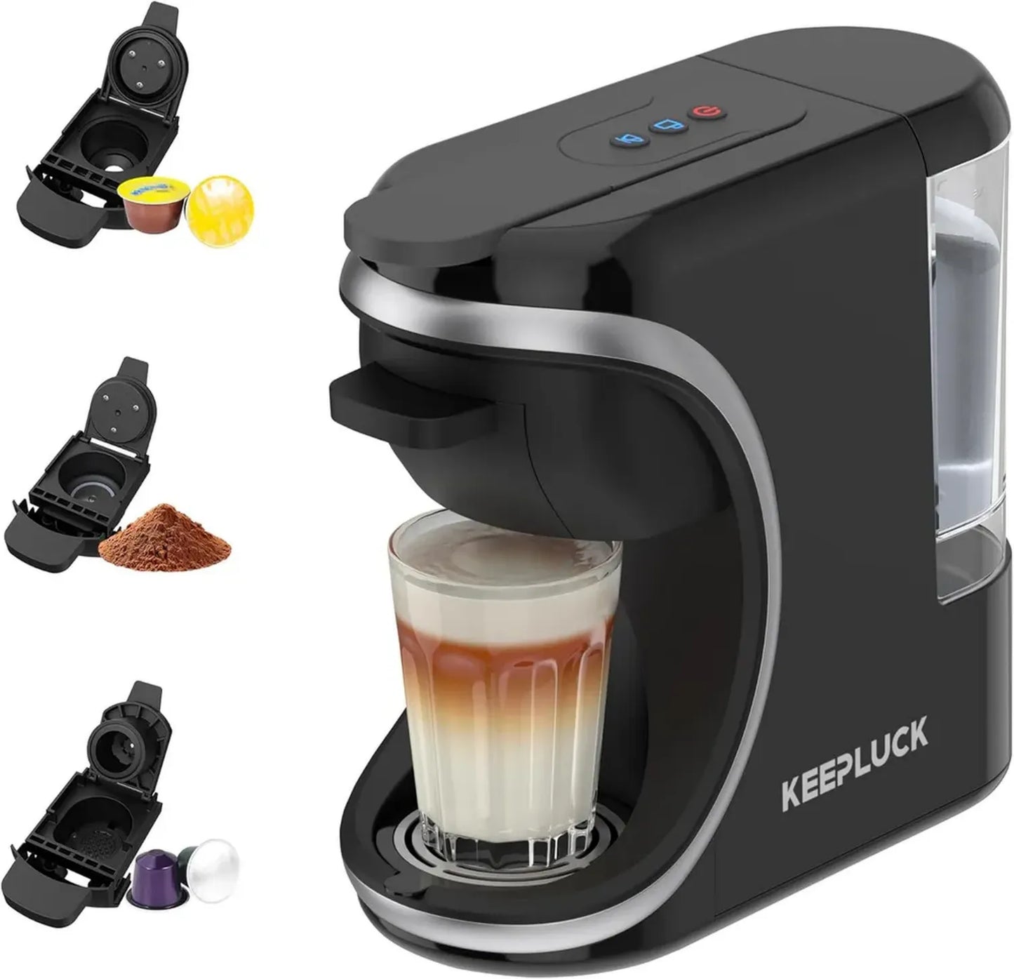 Cafetière Multifonction 3-en-1 avec Réservoir 600ml pour Capsules Nespresso*, Dolce Gusto* et Café Moulu