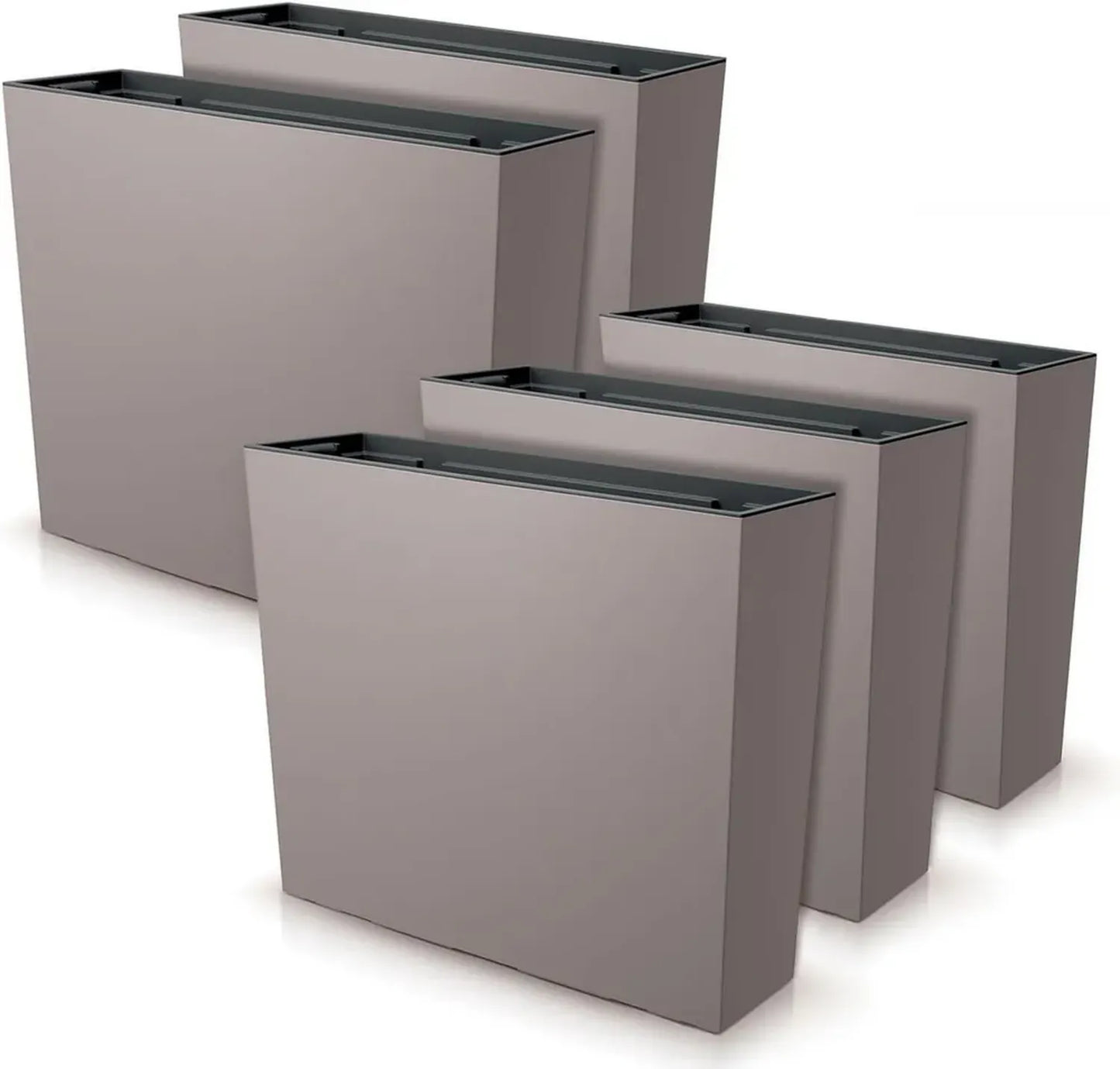 Lot de 5 jardinières rectangulaires modernes, en plastique moka, 58 x 18 x 49,8 cm, 44L, pour intérieur et extérieur