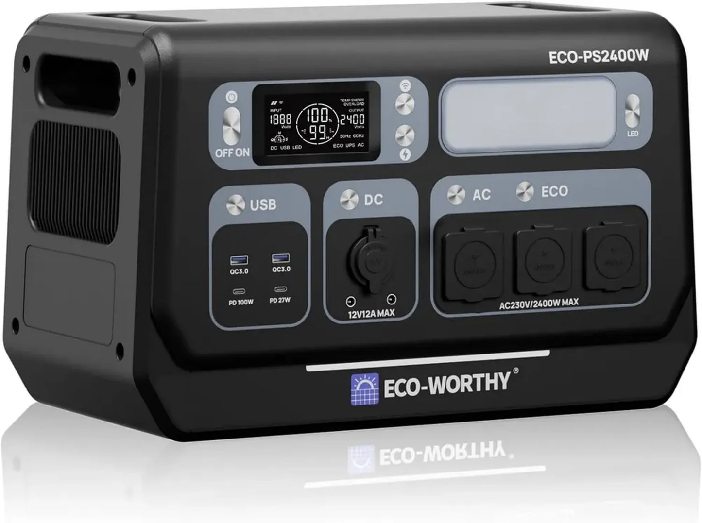 Centrale Électrique Portable ECO-WORTHY PS2400W 2048Wh, Générateur 10 Ports 4800W avec WiFi et Bluetooth, Parfait pour Camping et Urgences Domestiques