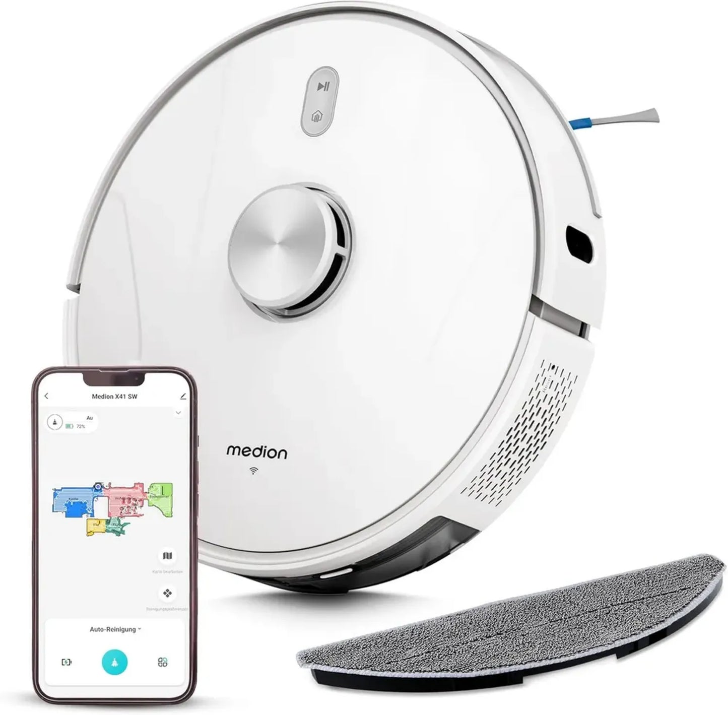 Aspirateur Robot MEDION X41 SW+ avec Station de Vidange, Navigation Laser et Balayage
