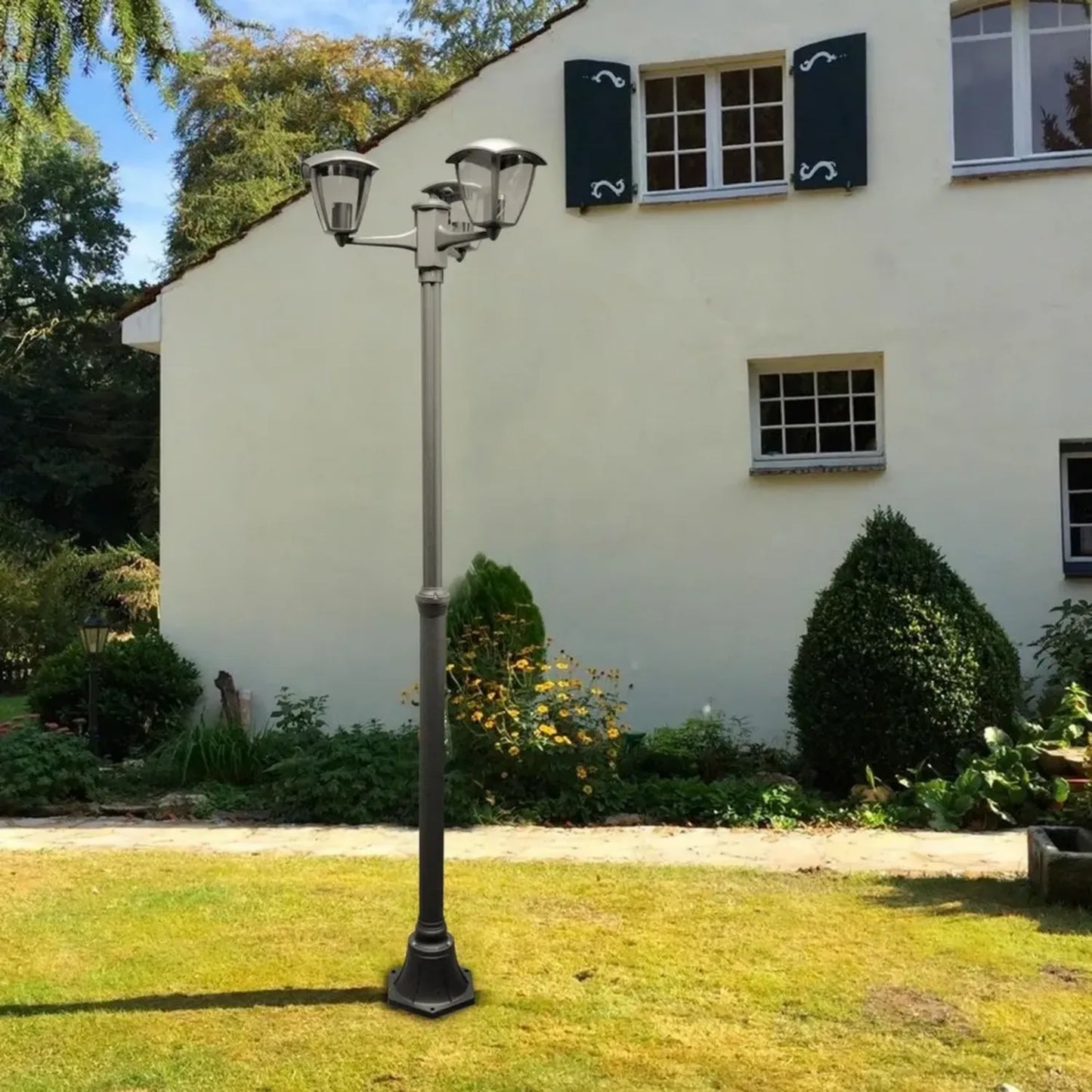 Lanterne de Jardin 203 cm Noir, Style Classique, 3 Douilles E27, IP44