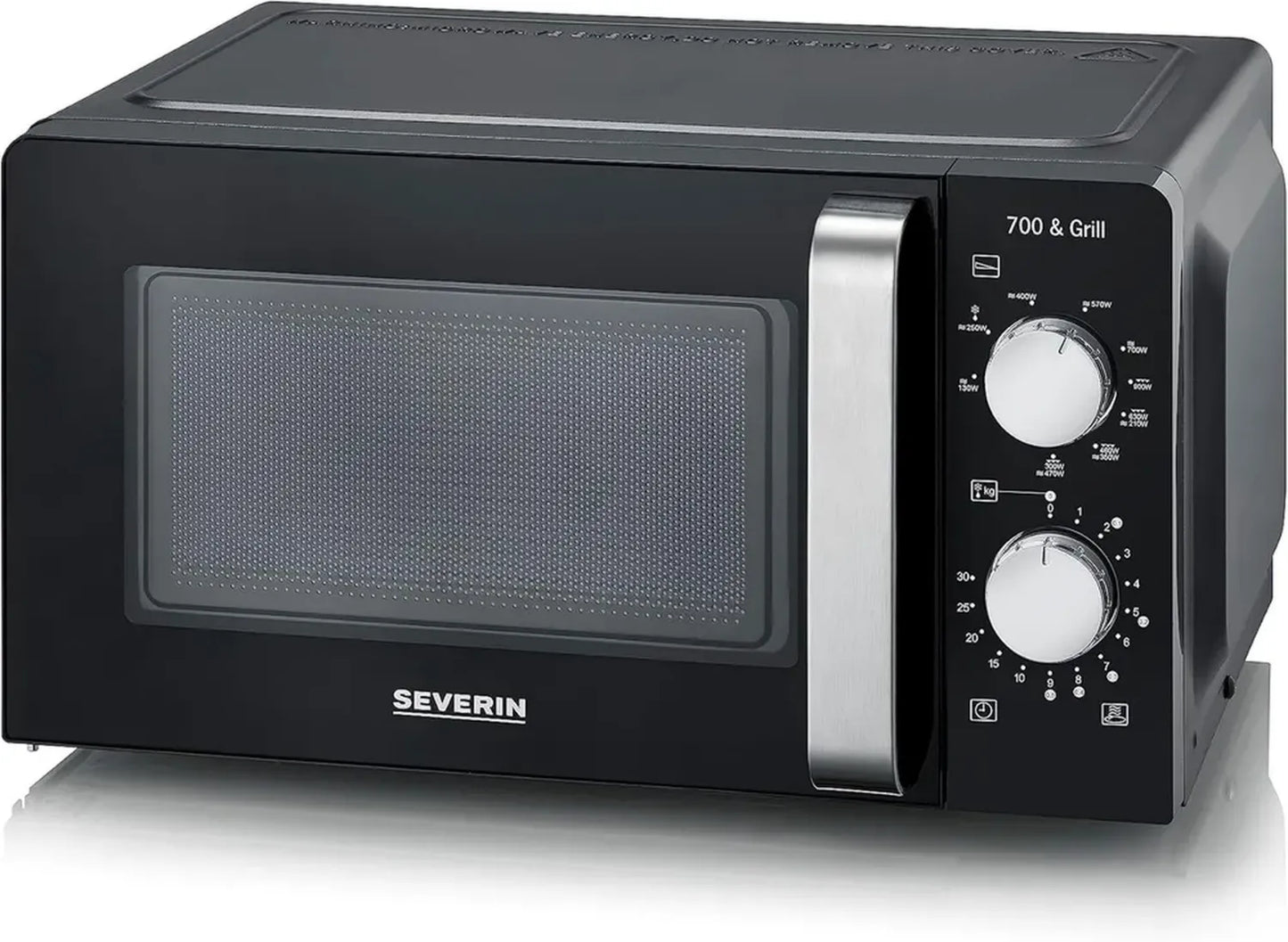 Micro-ondes SEVERIN 900W 17L avec Gril et Minuteur, 9 Niveaux de Puissance, Plateau Tournant 24,5cm, Noir