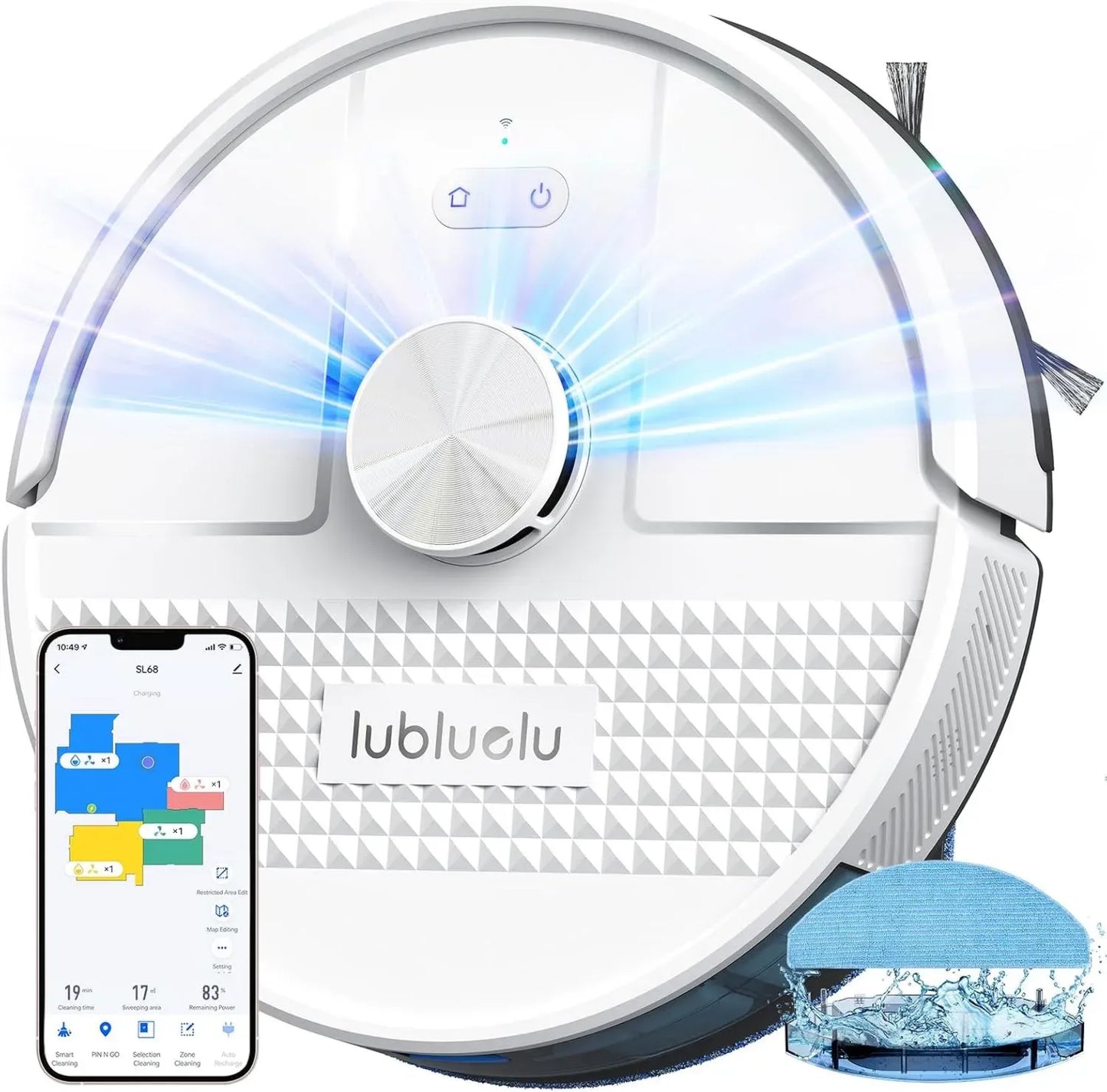 Robot Aspirateur Laveur Lubluelu 3 en 1 avec LiDAR, Puissance 5000Pa, Blanc