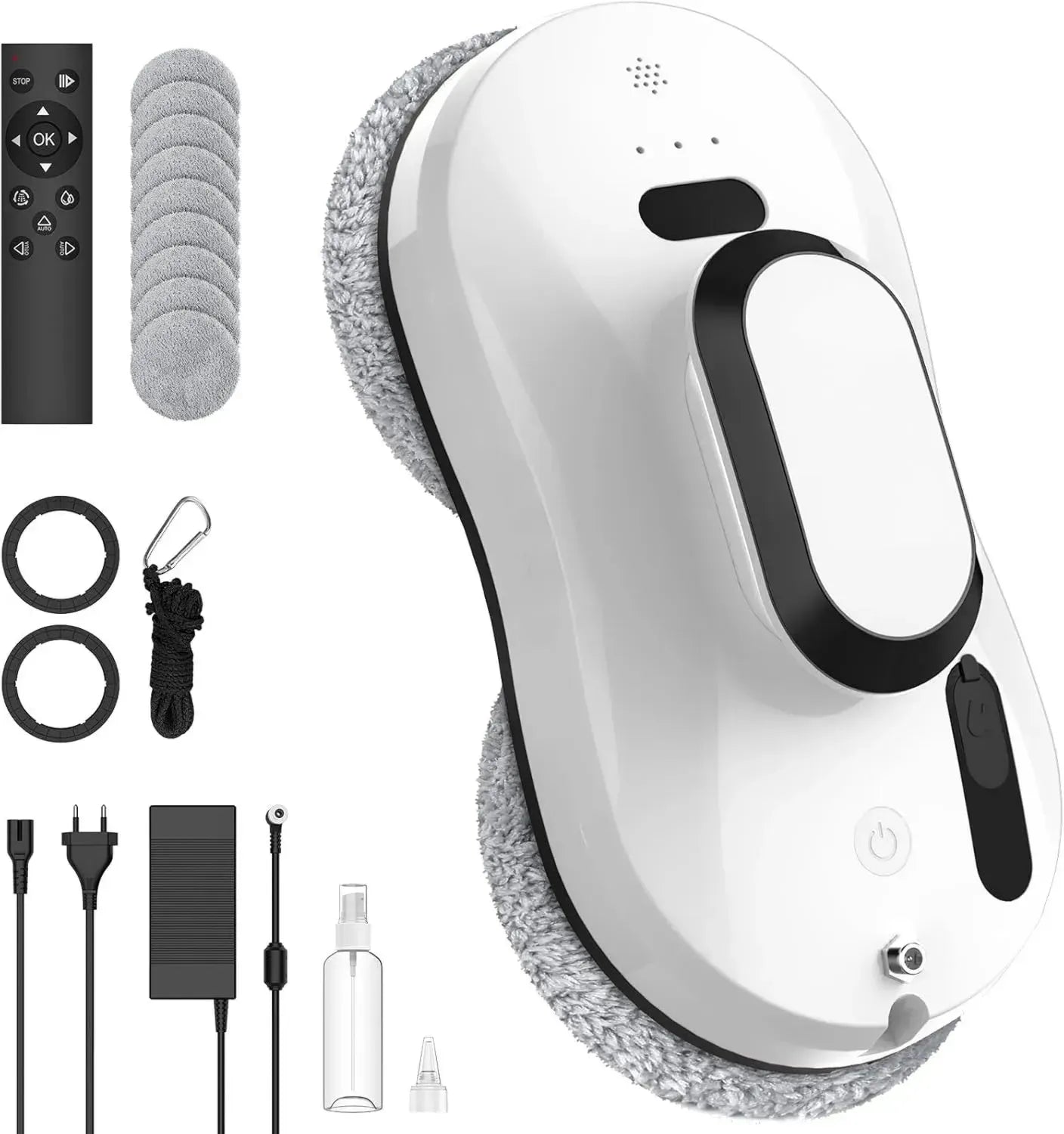 Robot Lave-Vitre Automatique 5600Pa avec Spray et Télécommande, Navigation Intelligente, Inclut 8 Chiffons pour Surfaces Lisses