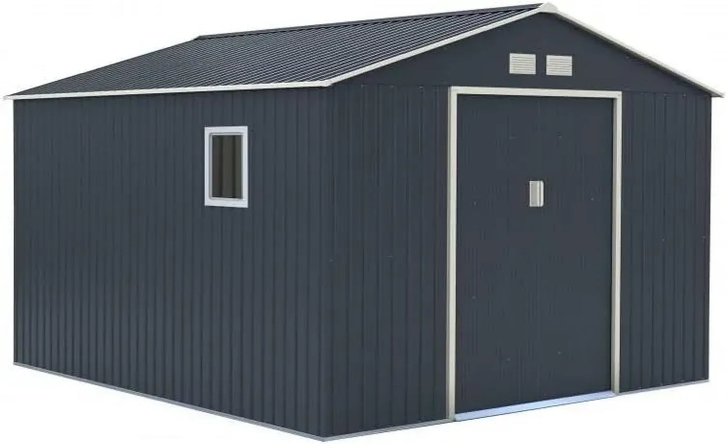 Cabane de Jardin en Acier Galvanisé 13m² Anthracite avec Kit d'Ancrage, Parois Hautes 175cm, Fenêtre Latérale