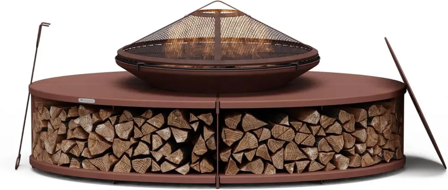 Blumfeldt Ebeko Brasero Extérieur 3-en-1 en Acier avec Pare-Étincelles et Tisonnier, Rangement à Bûches et Housse Imperméable pour Jardin