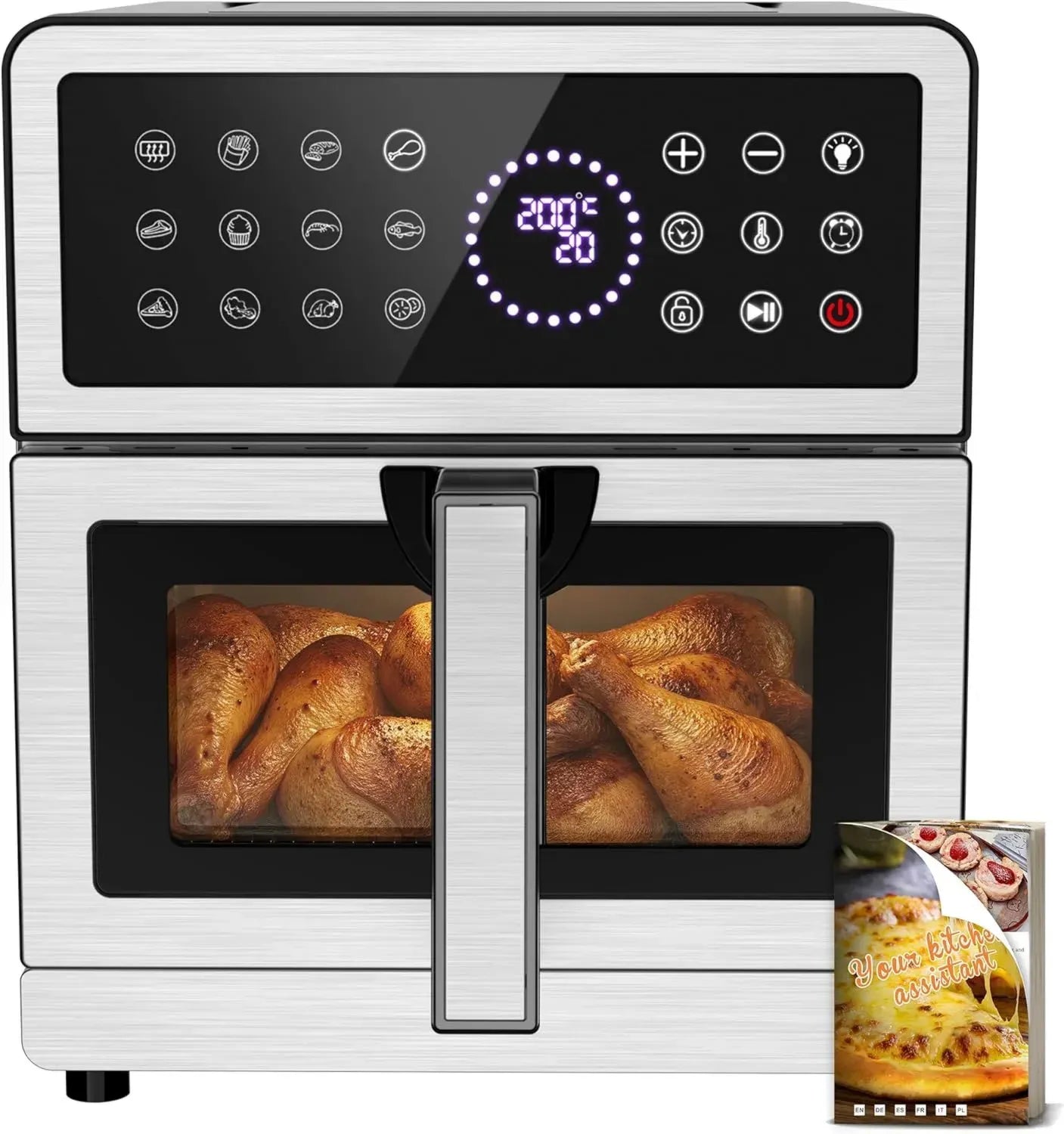 Grande Friteuse à Air 8L Sans Huile, 12 Programmes Automatiques 2150W, Élément Chauffant Double avec Lumière Intégrée, Idéale pour Toute la Famille