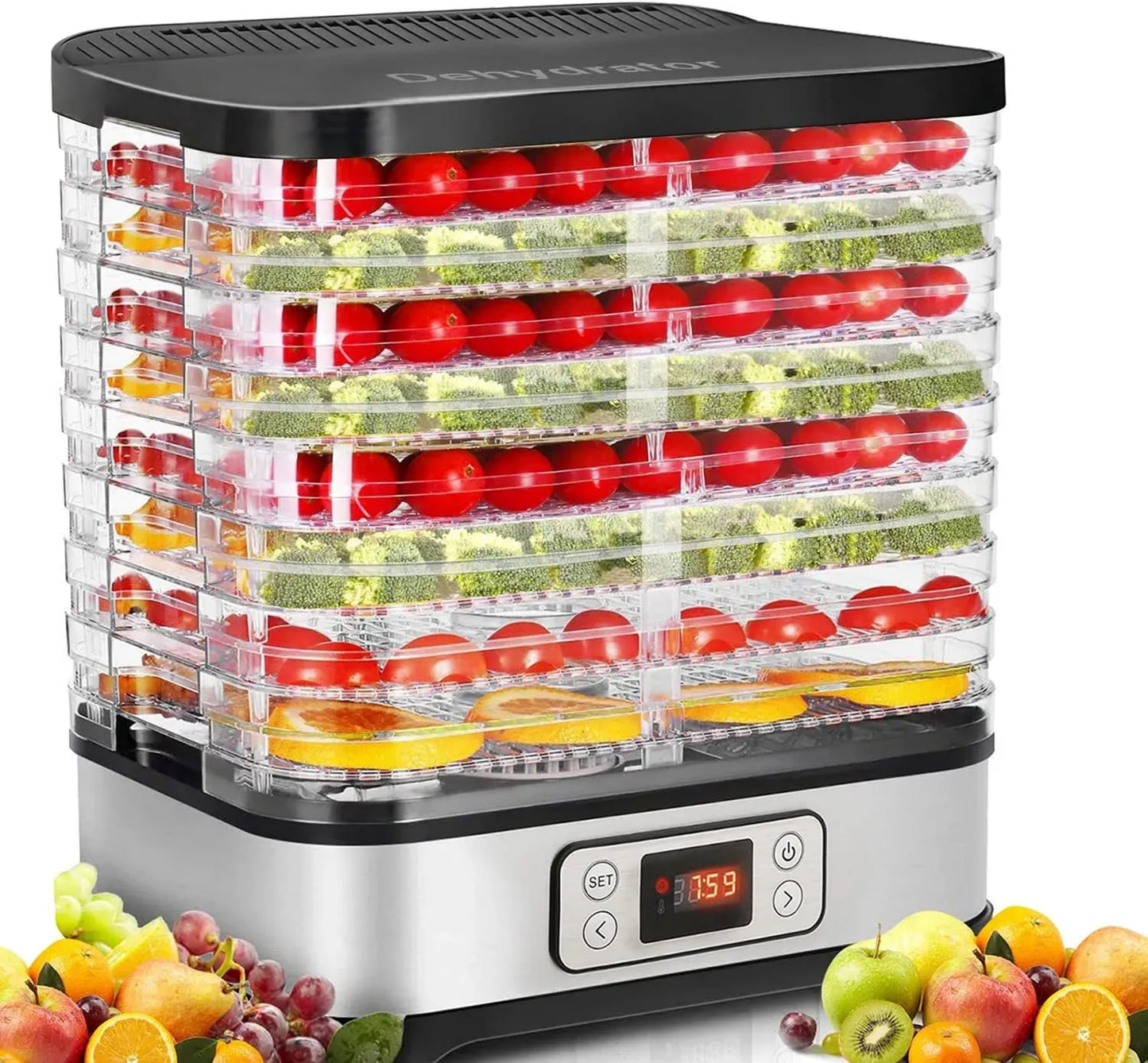 COOCHEER Déshydrateur Alimentaire 8 Plateaux, Séchoir Profressionnel pour Aliments avec Minuterie 72h et Température Réglable, Écran LCD, 400W