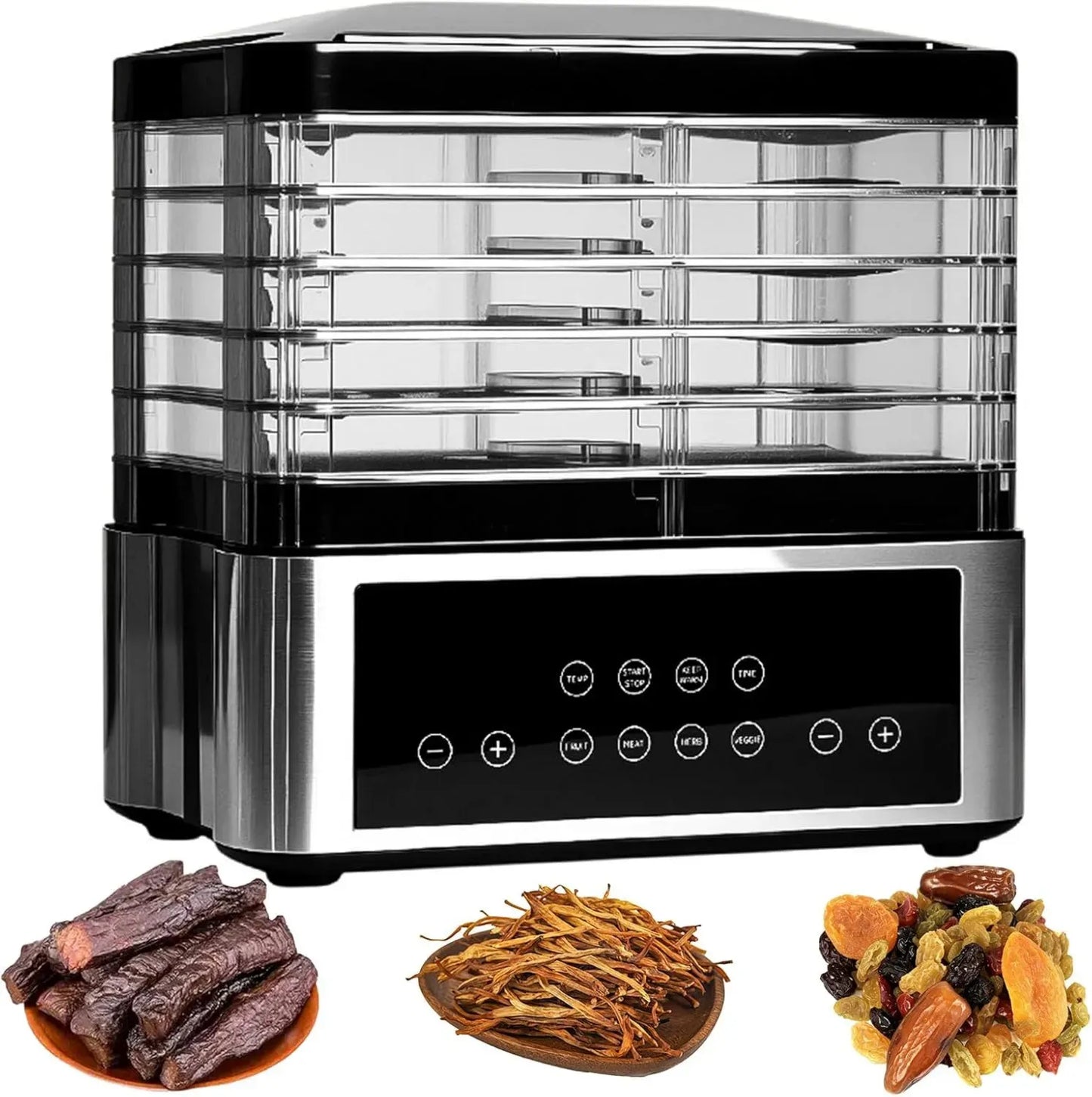 Déshydrateur Alimentaire en Inox 350W, 5 Plateaux Sans BPA, Minuterie et Température Réglables