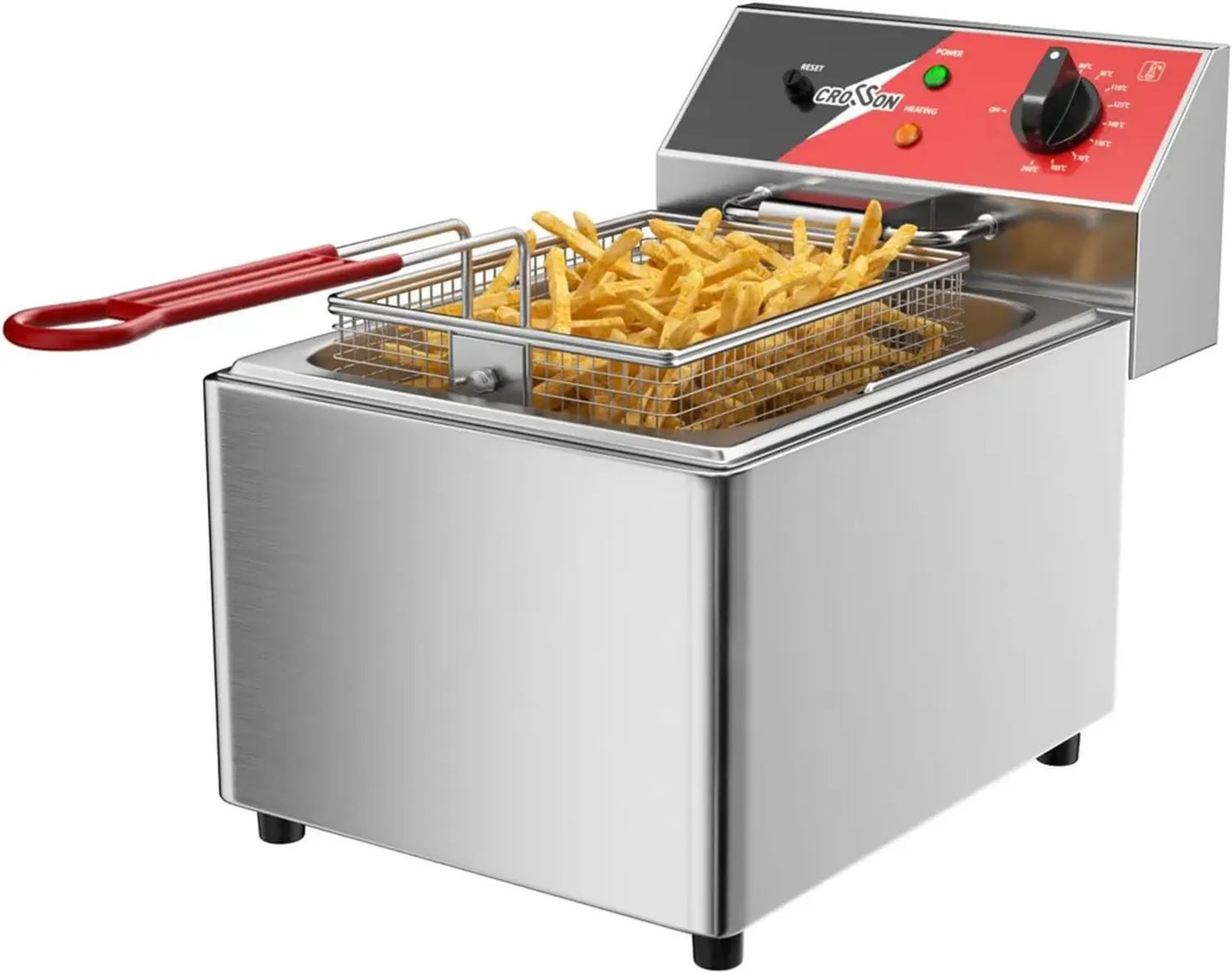 Friteuse commerciale CROSSON 8L avec cuve amovible et couvercle en métal, 230V 3250W