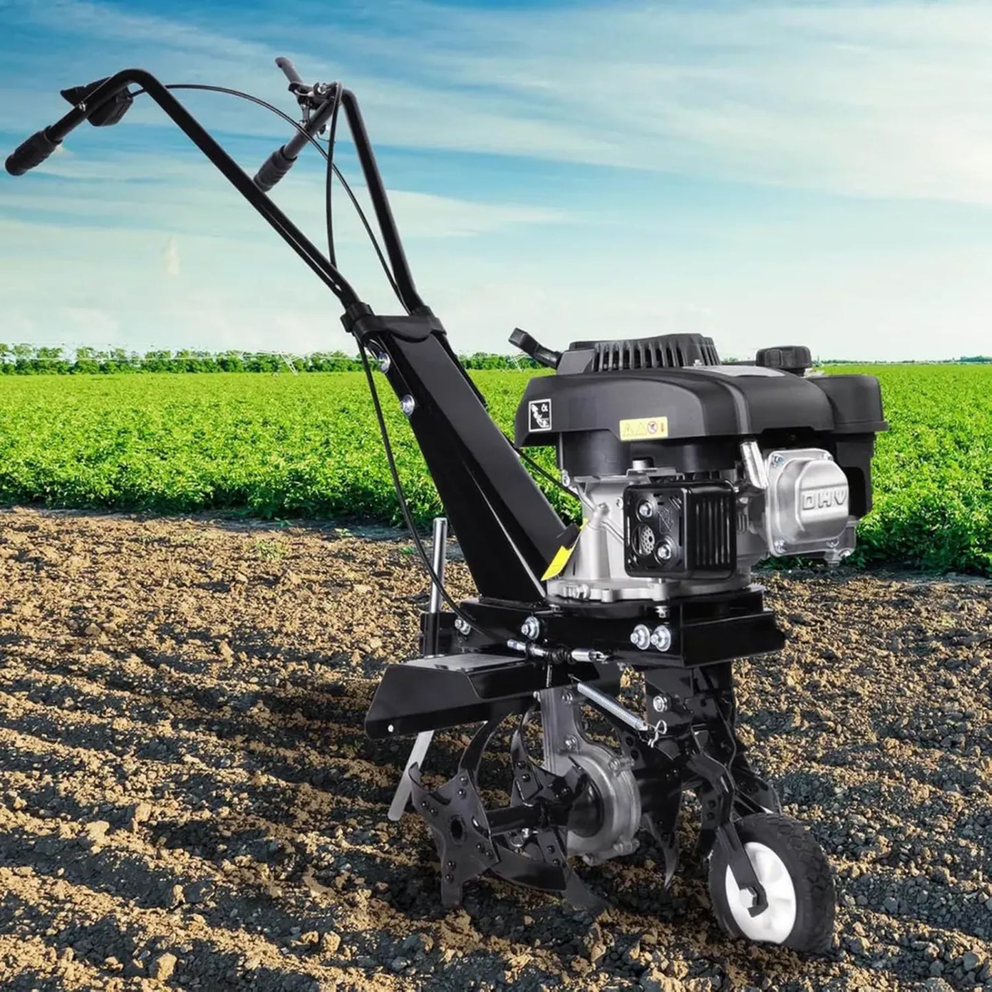 Motobineuse Thermique BRAST 176cc, 6CV, 36cm Largeur, Profondeur Réglable 17,5-30cm, Autoconduite, 4 Fraises, 3600 tr/min