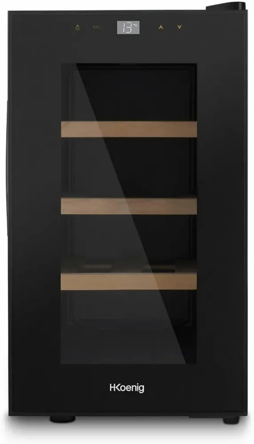 H.Koenig Cave à Vin 8 Bouteilles, Inox Thermoélectrique, Température Réglable 11-18°C, Silencieuse avec Éclairage LED, Design Élégant Noir