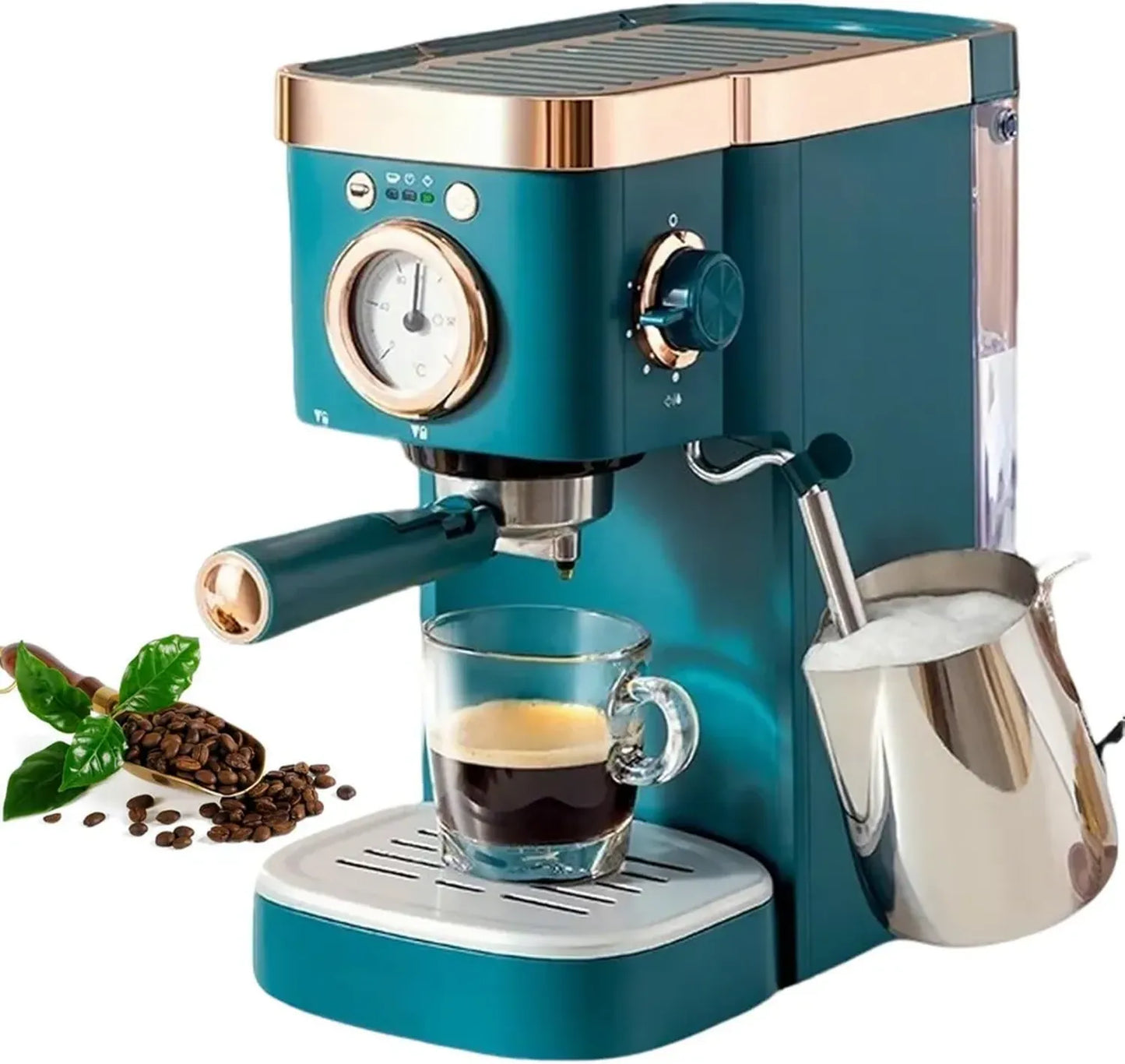 Cafetière Expresso Semi-Automatique 1050W avec Mousseur à Lait Vapeur, Réservoir Amovible 1,2L, Idéale pour Cappuccino, Latte, Moka