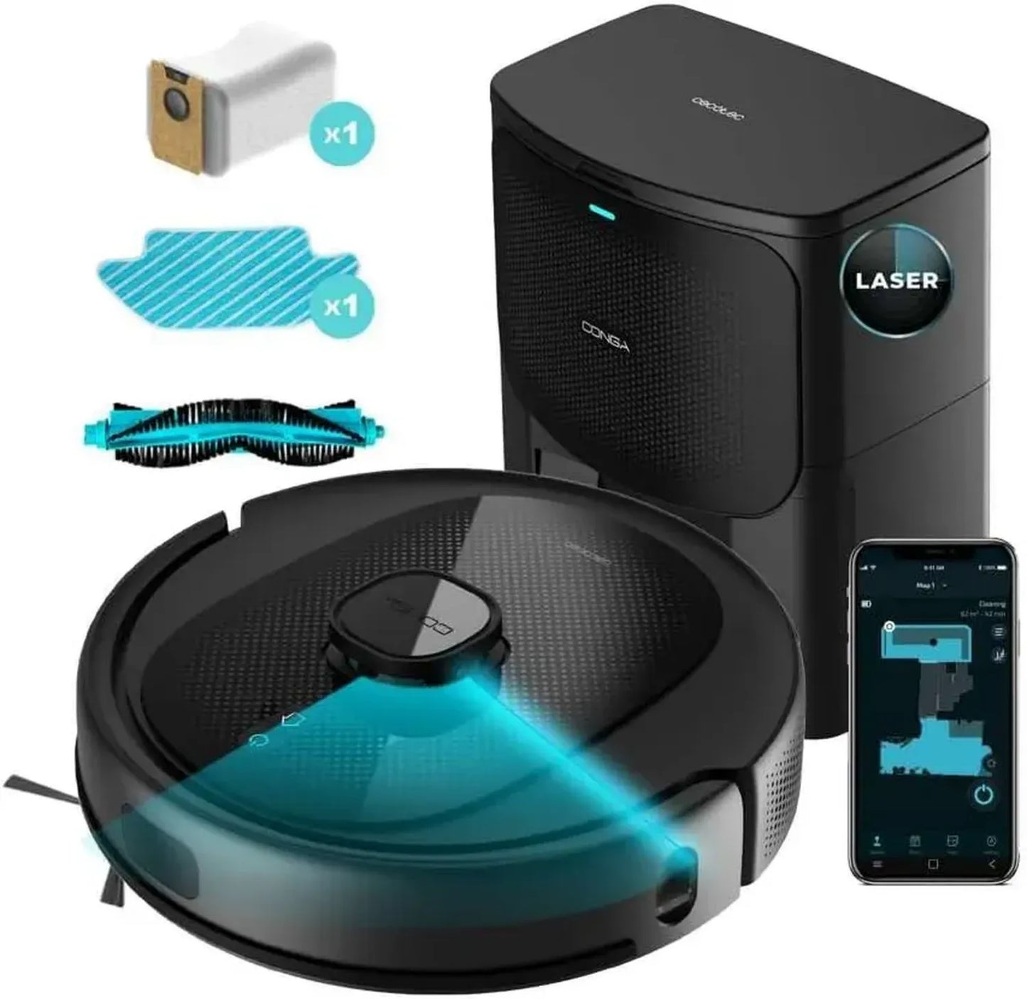 Aspirateur Robot Cecotec Conga 8290 avec Navigation iTech Eye, Puissance 7000 Pa, Pour 280m², 10 Modes, Zones Régulées, Balayage Complet, Sac 3L, Application Intelligente