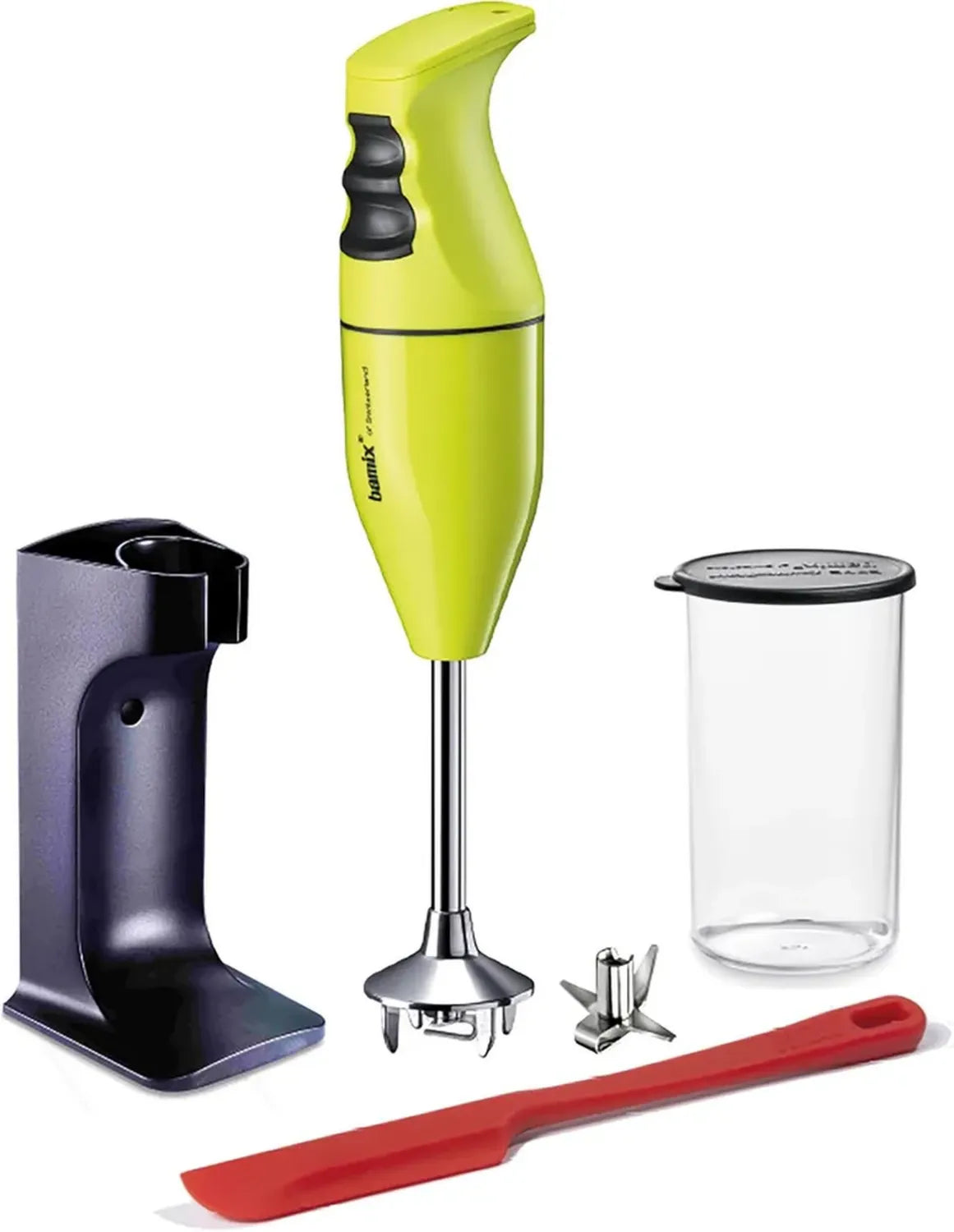 Mixeur Plongeant Bamix 180W avec Support, Accessoires et Lame Multifonction - Citron Vert/Noir - Fabriqué en Suisse