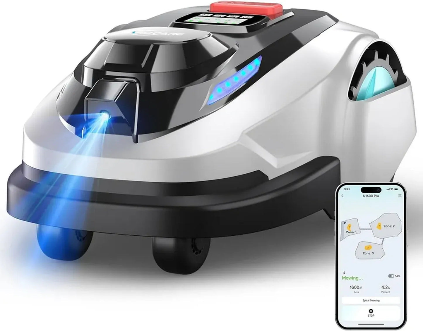 Robot Tondeuse IntelliCut RTK & IA, Jusqu'à 1600 m², Multi-Zones, Hauteur Ajustable via Application