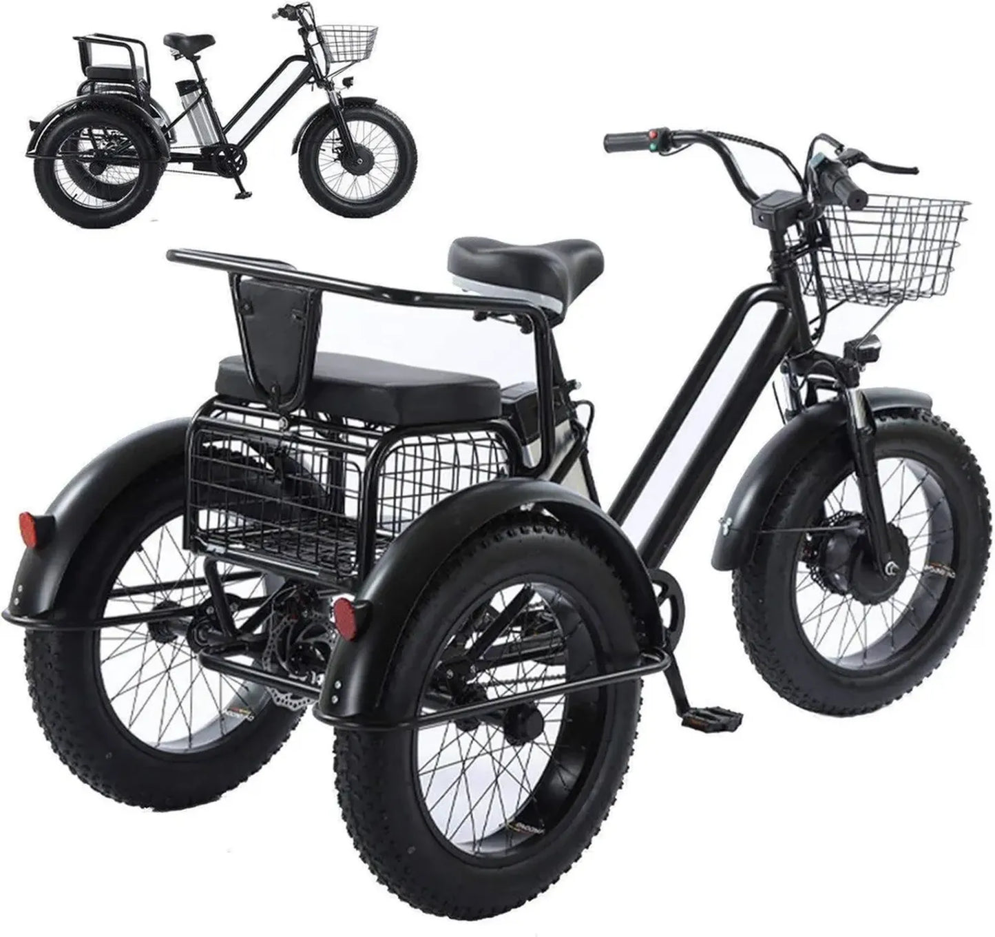 Tricycle électrique cargo 20 pouces, capacité 200 kg, batterie 48V