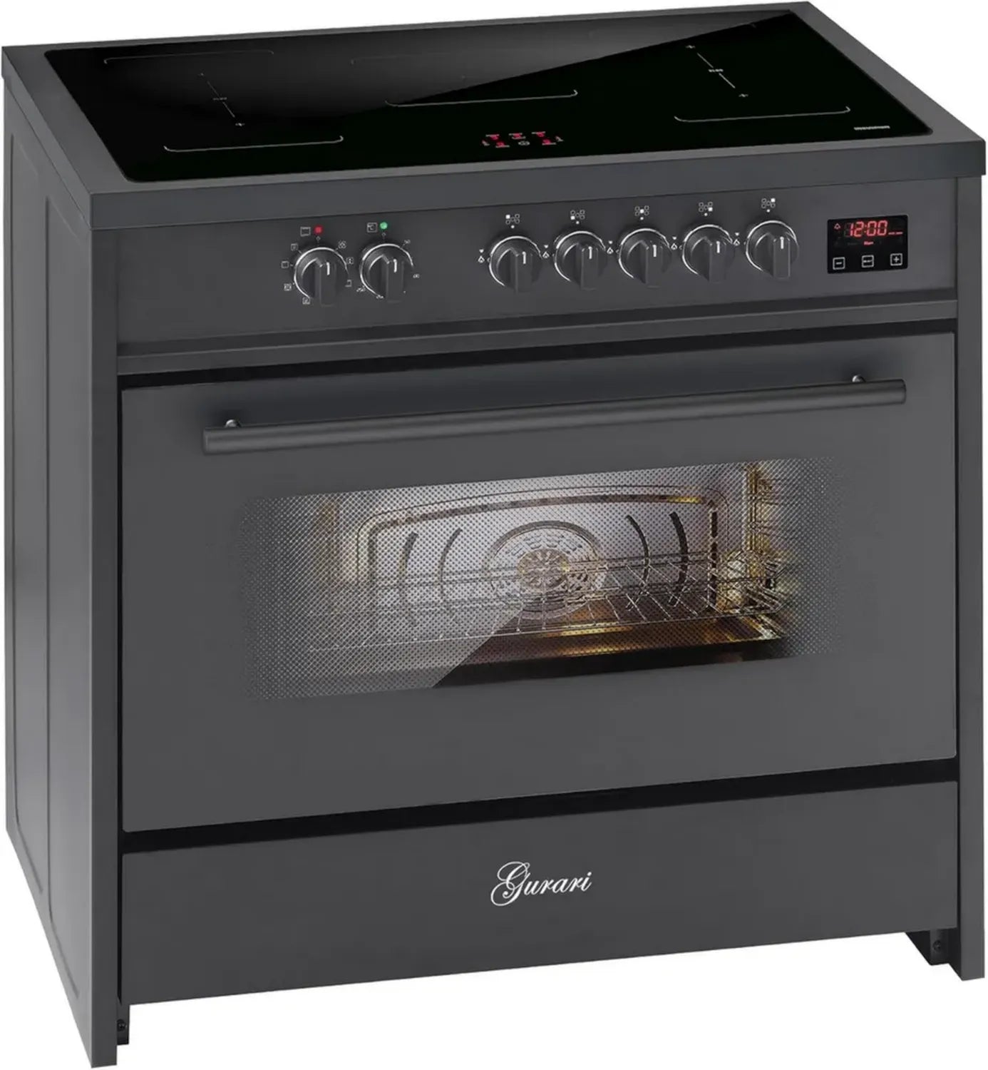 Cuisinière à Induction 90 cm Noir avec Four Électrique et 5 Zones