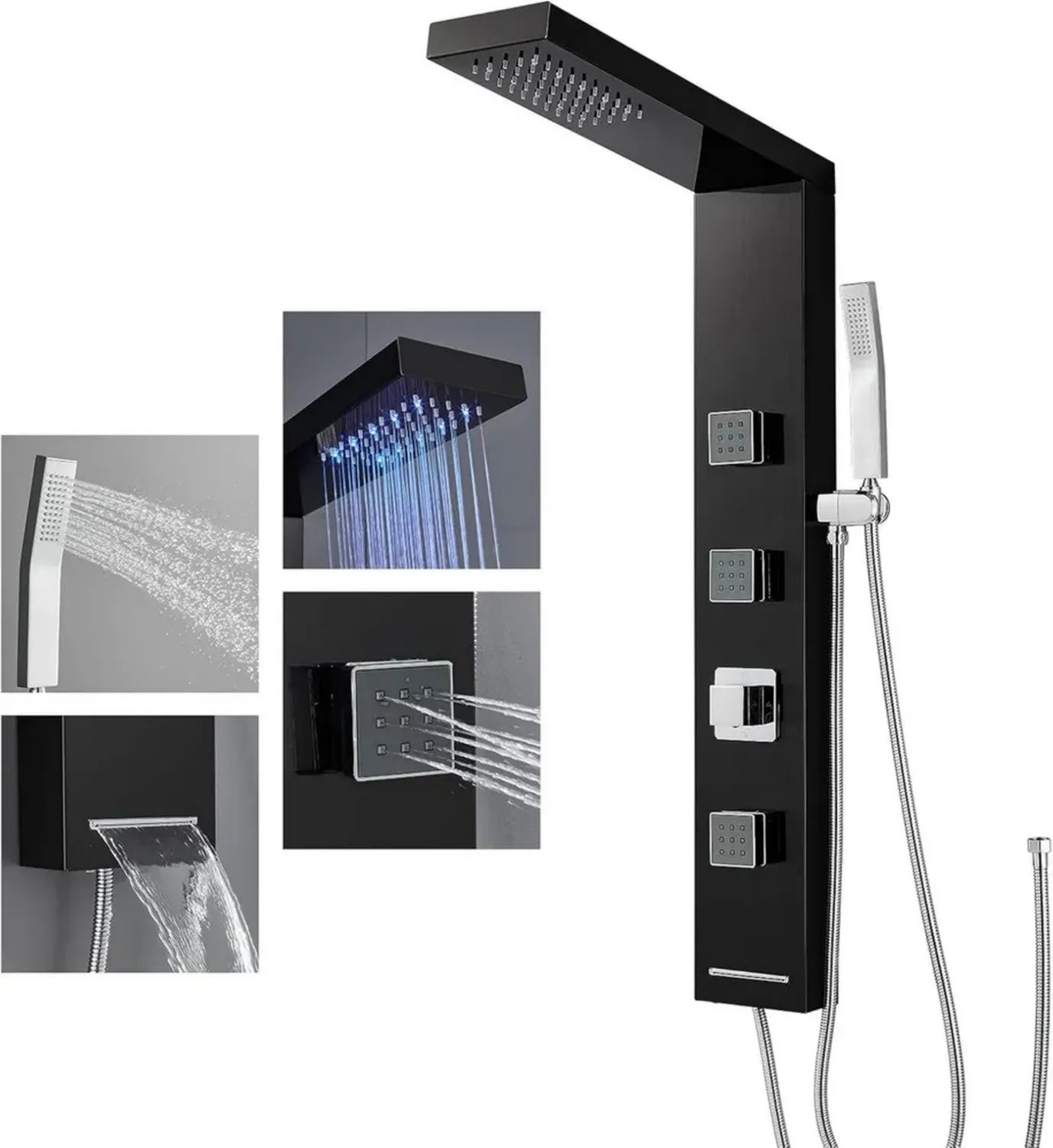 Colonne de Douche Hydromassante LED Noire en Acier Inoxydable 304