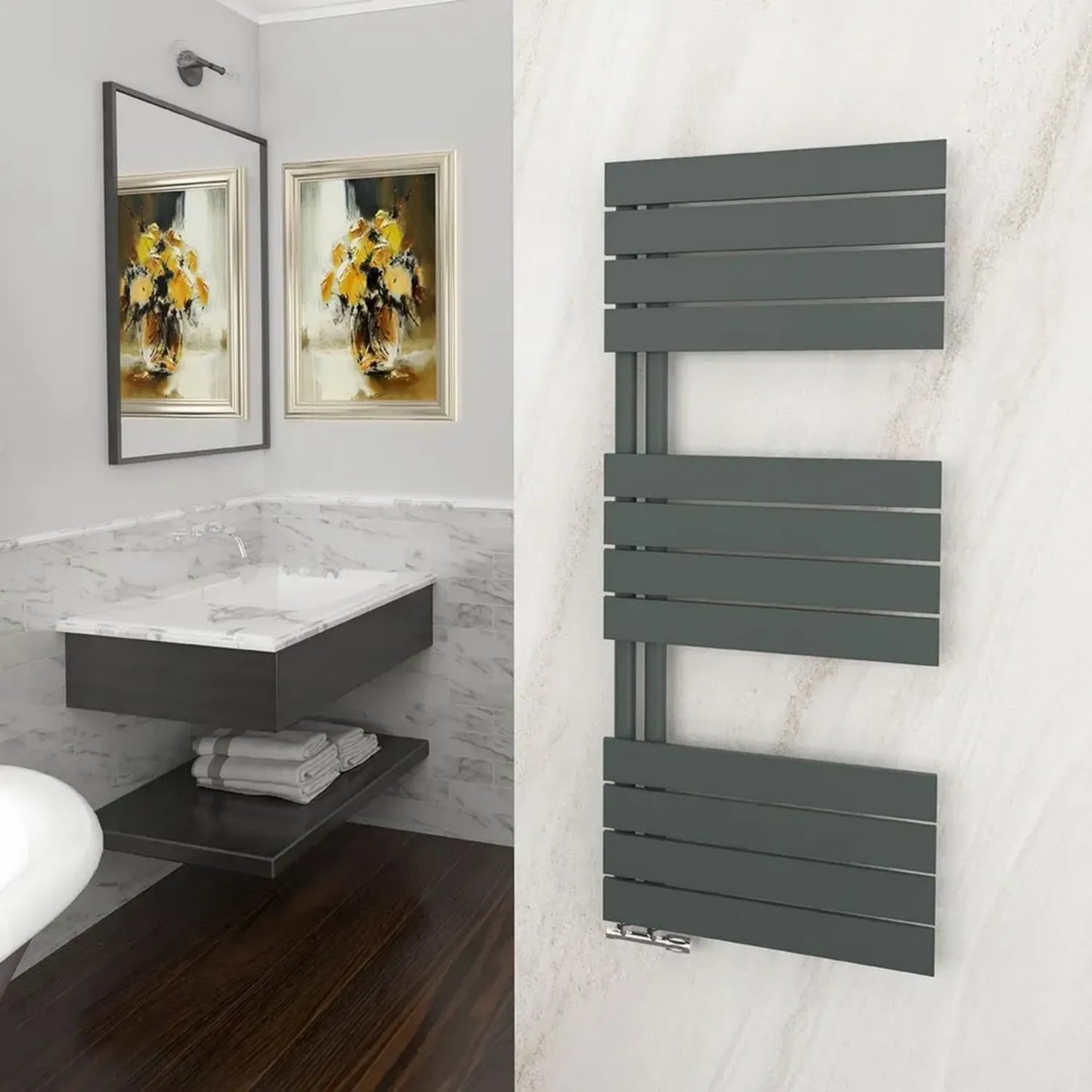Radiateur Sèche-Serviettes Anthracite 589W, Chauffage Constant pour Salle de Bain, 1200x500mm