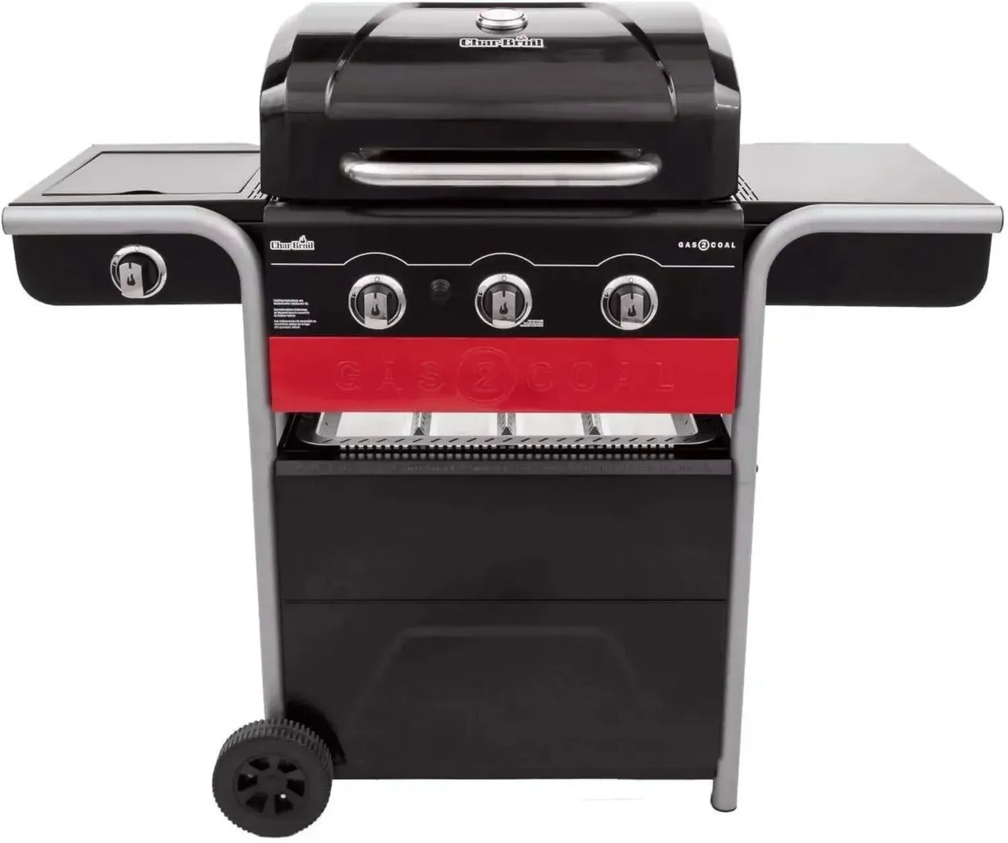 Grill Hybride Char-Broil Gas2Coal 330 - 3 Brûleurs, Plateau Charbon Breveté, Pour Jardin et Terrasse
