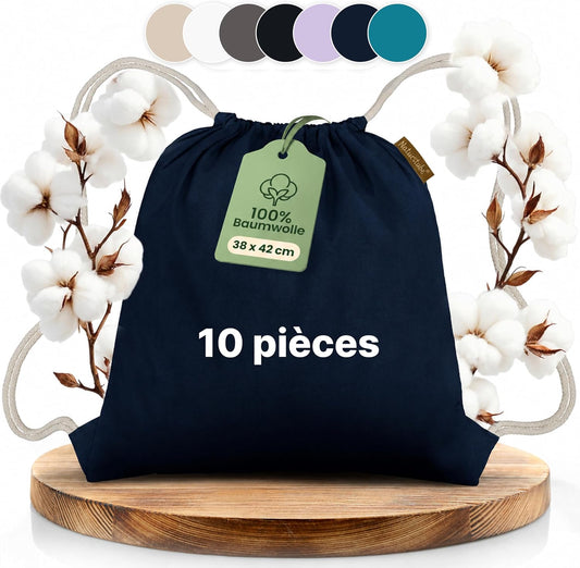 Sac de sport à cordon – en coton, Lot de 10, 42 cm, bleu