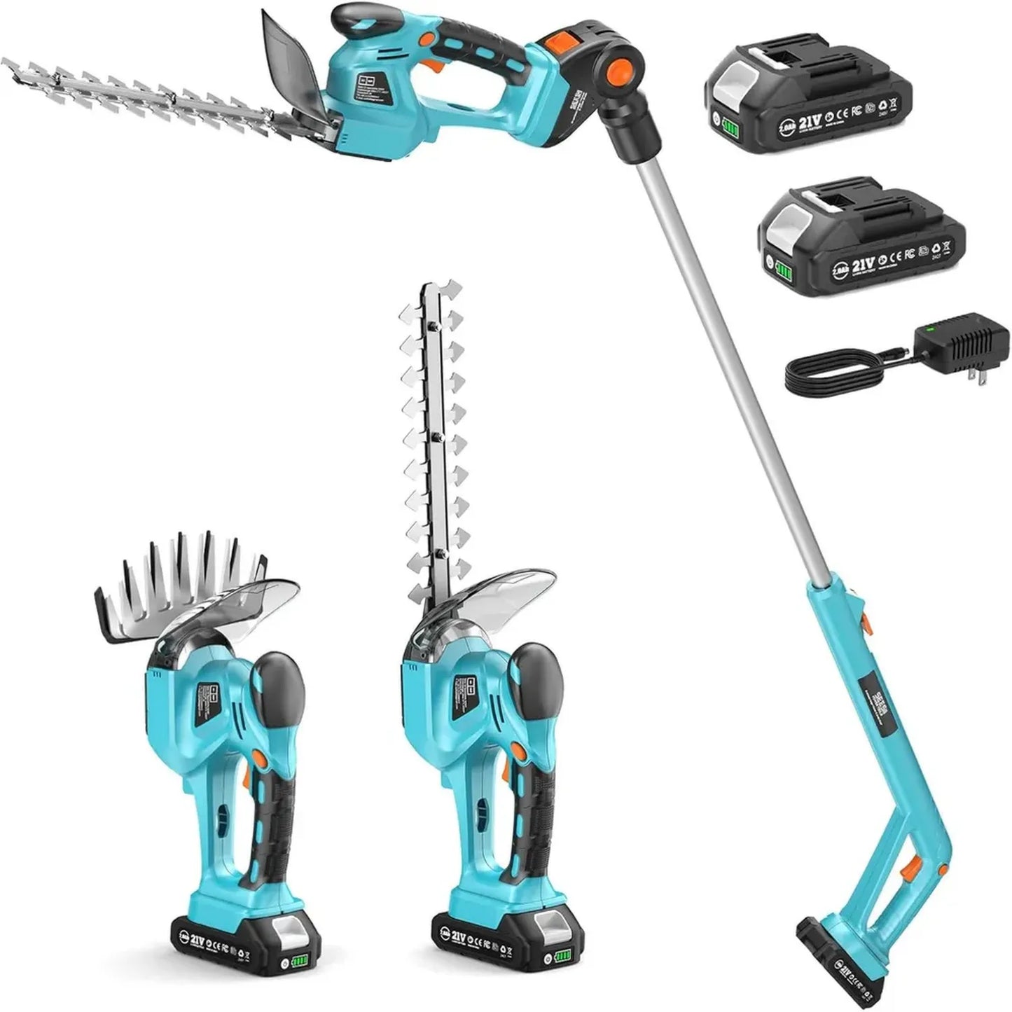 Taille-Haie Télescopique SEESII sans Balai: Ensemble Polyvalent 4-en-1 avec Cisailles à Gazon 160mm, Haies sans Fil 200mm, 2 Batteries de 2,0Ah, Idéal pour Haies et Pelouses