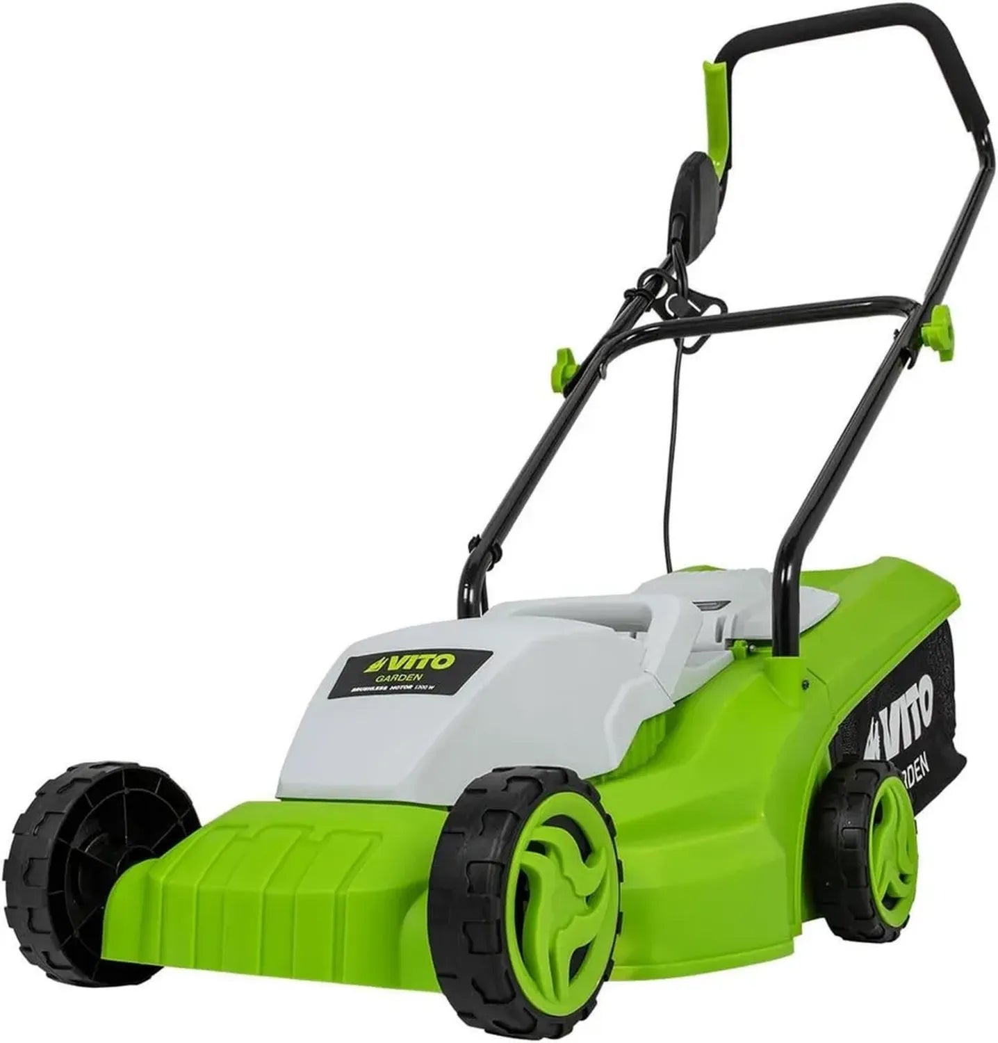 Tondeuse Électrique 1200W avec Largeur de Coupe de 32cm, Réglage 3 Hauteurs, Bac de 30L