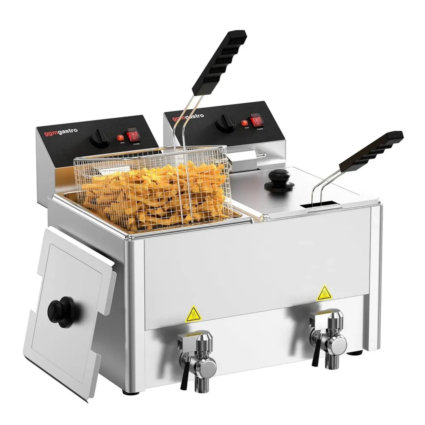 Double friteuse électrique professionelle 8L+8L en acier inoxydable avec couvercles et paniers
