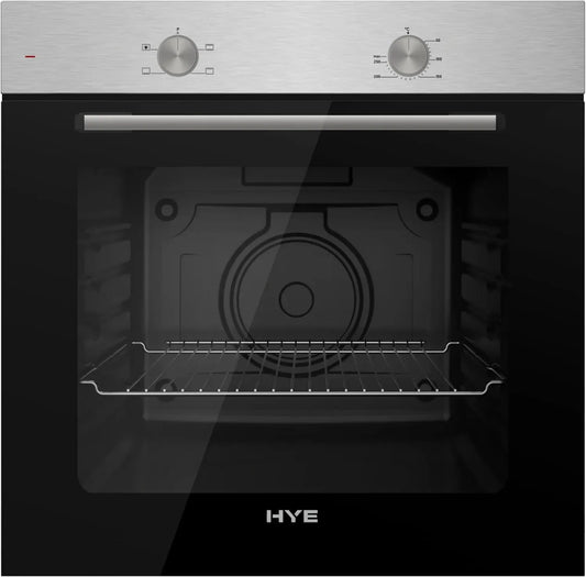 HYE Four encastrable électrique moderne, 60 cm, inox et verre noir, 7 fonctions, ventilation intégrée