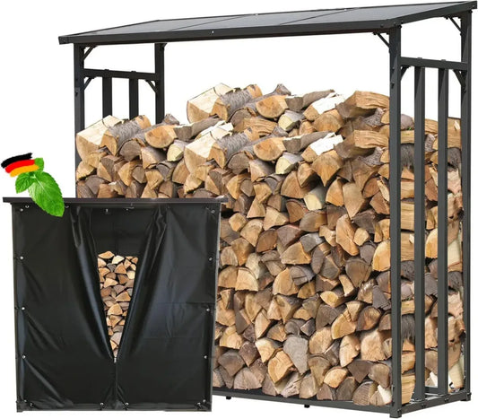Étagère en métal pour bois de cheminée avec protection, anthracite XXL 185x70x185 cm
